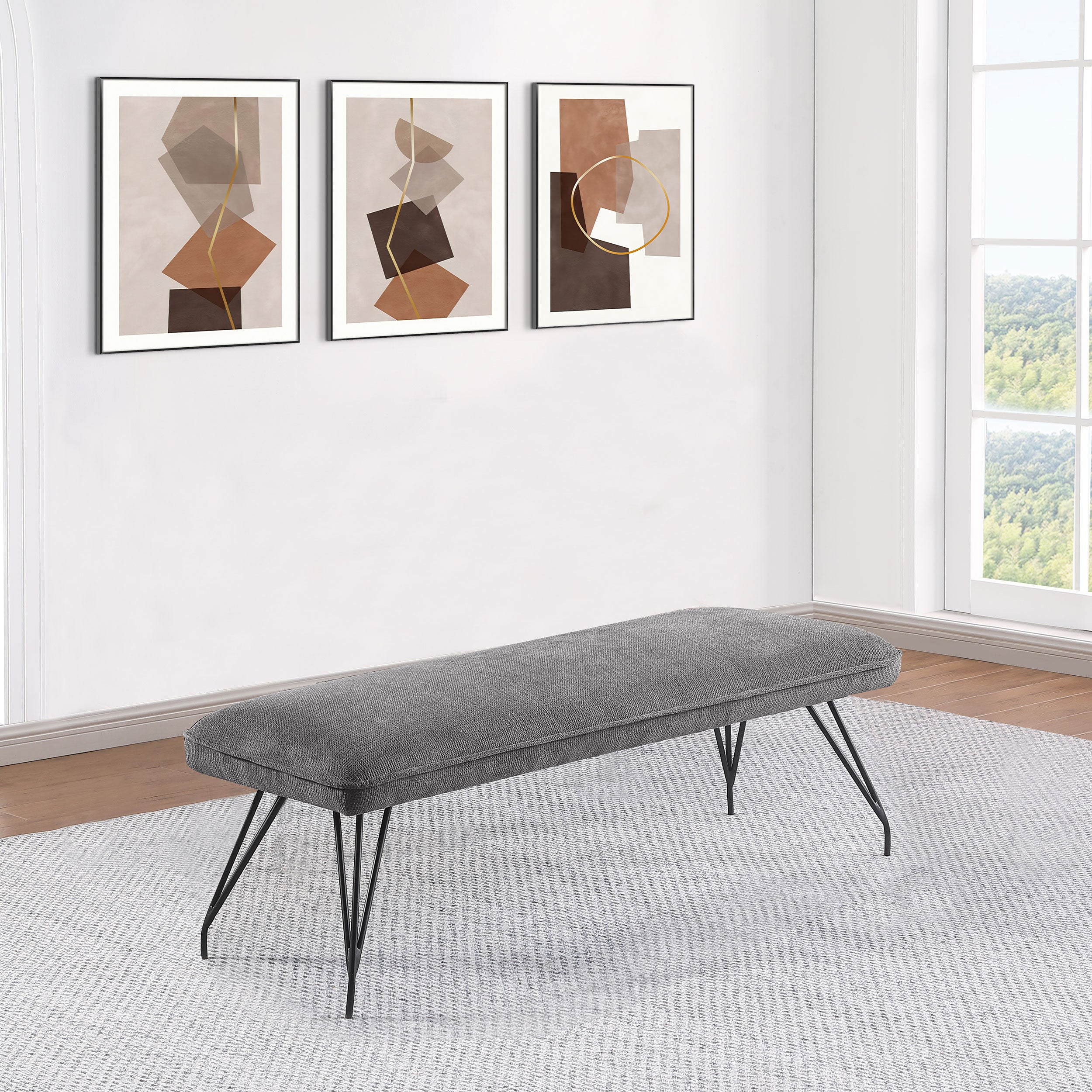 Dodson Fabric Upholstered Dining Bench Grey — view 2