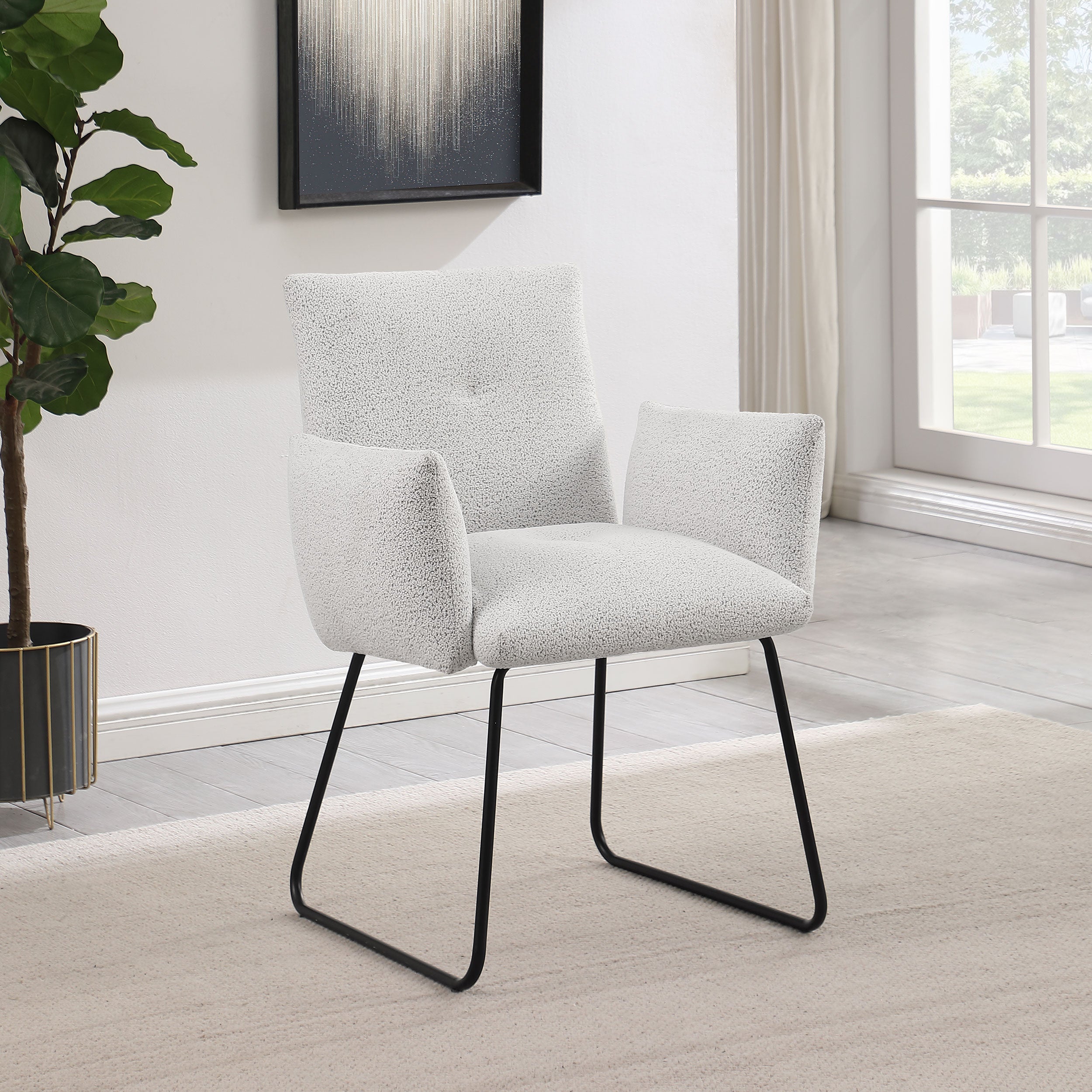 Ackland Upholstered Dining Arm Chair Light Grey (Set of 2) — view 2