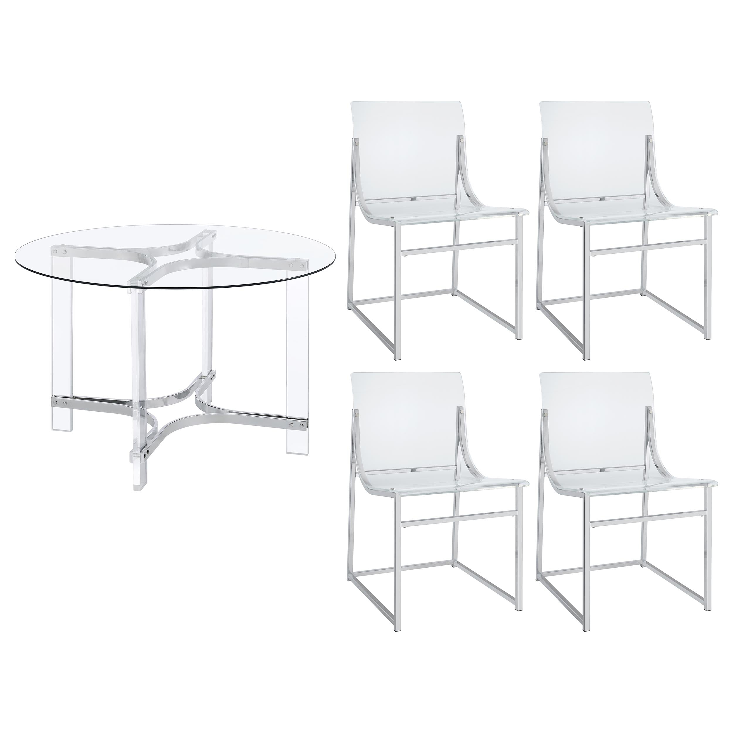 Keeling 5-piece Round Glass Top Acrylic Dining Set Chrome — view 2