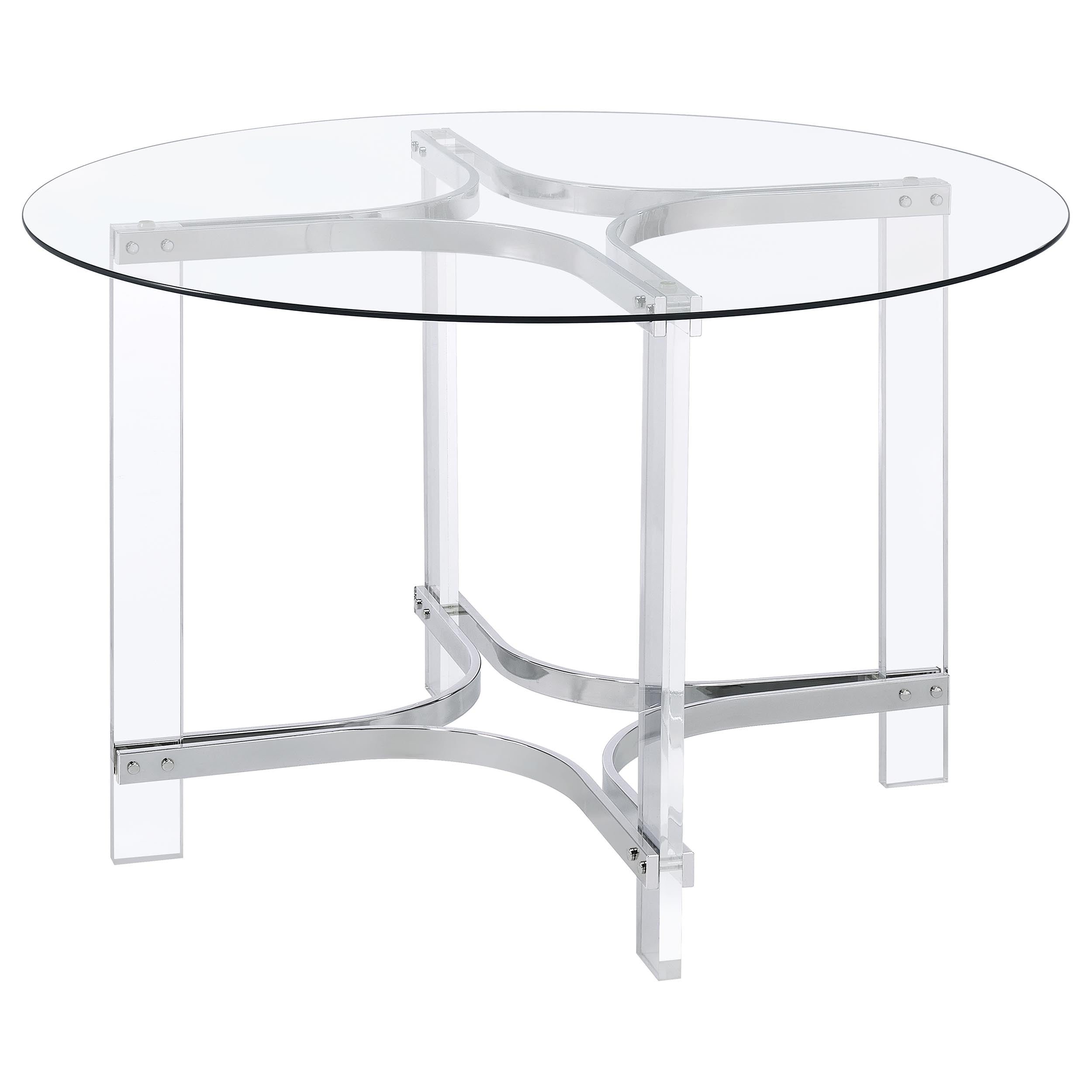 Keeling 47-inch Round Glass Top Acrylic Dining Table Chrome — view 4