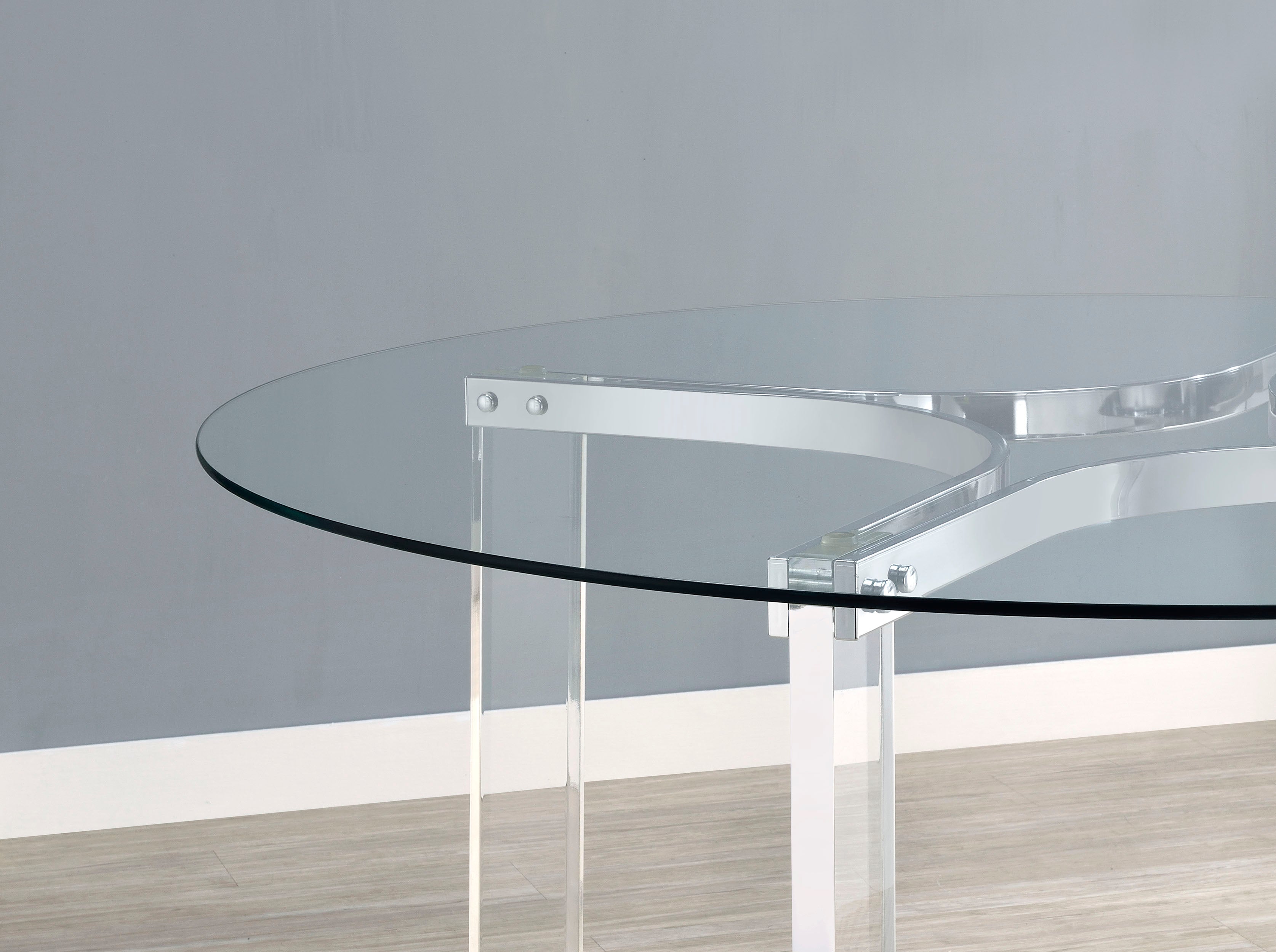 Keeling 47-inch Round Glass Top Acrylic Dining Table Chrome — view 6