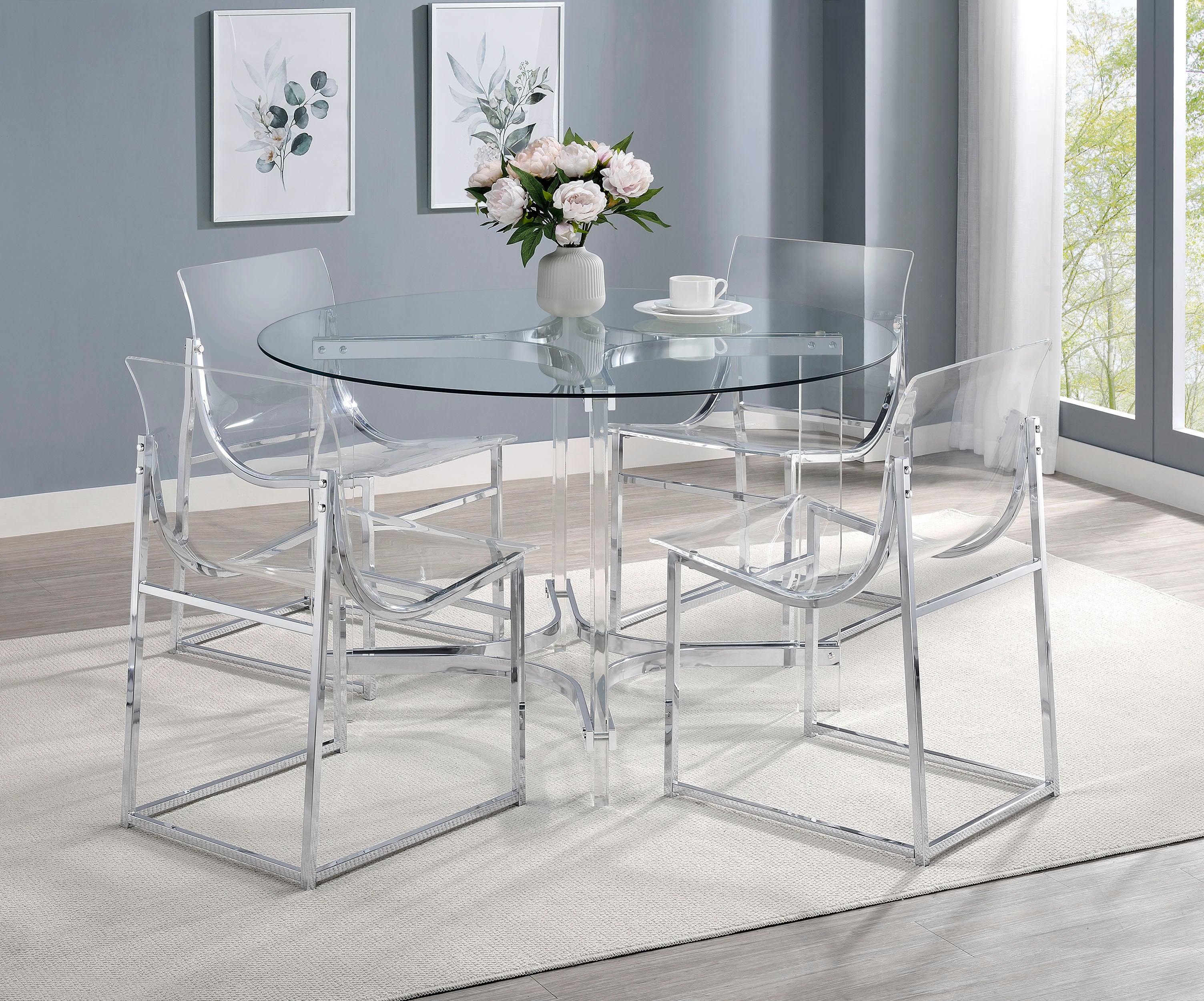 Keeling 47-inch Round Glass Top Acrylic Dining Table Chrome — view 8