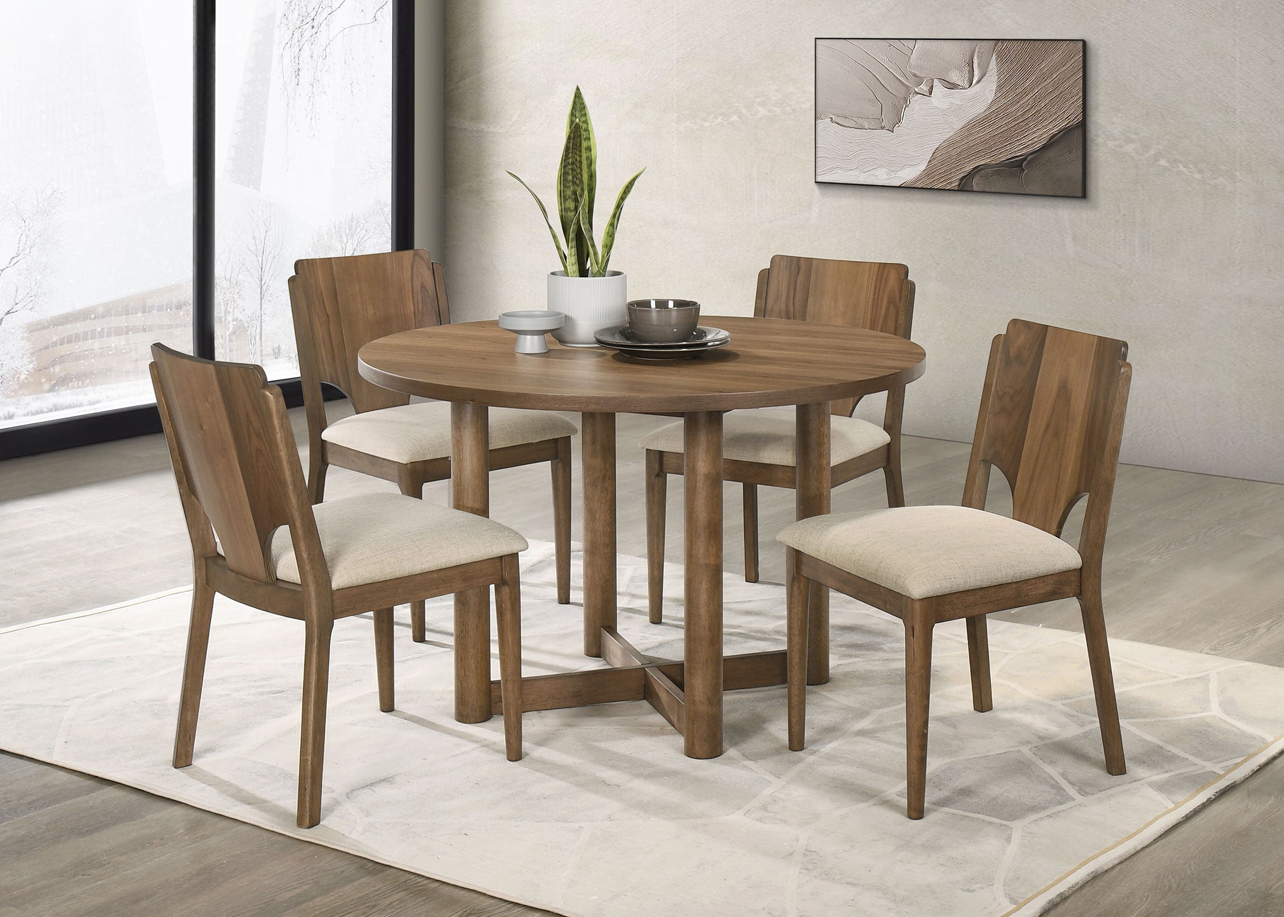Crestmore 5-piece 46-inch Round Wood Dining Table Set Walnut — view 1