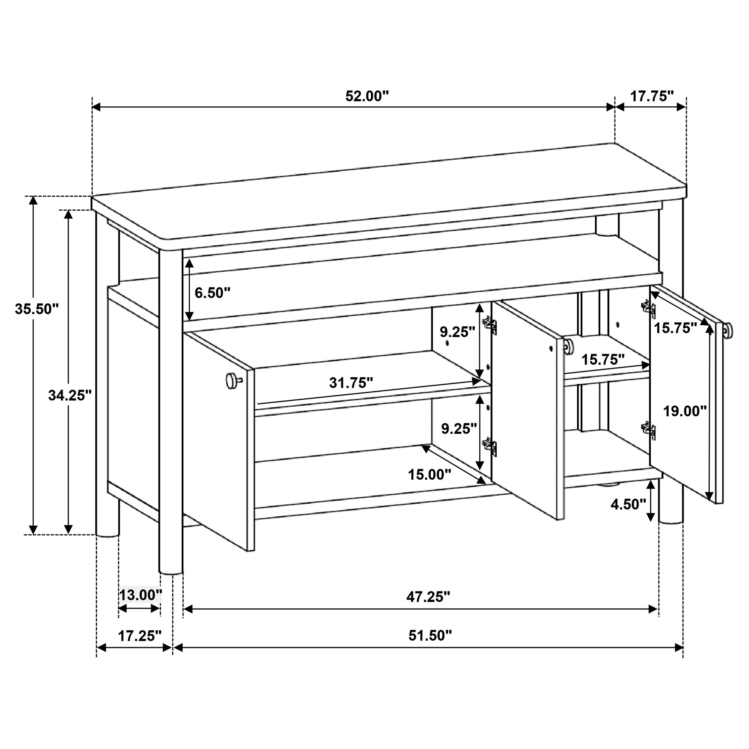 Crestmore 52-inch Dining Cabinet Sideboard Buffet Walnut — view 11