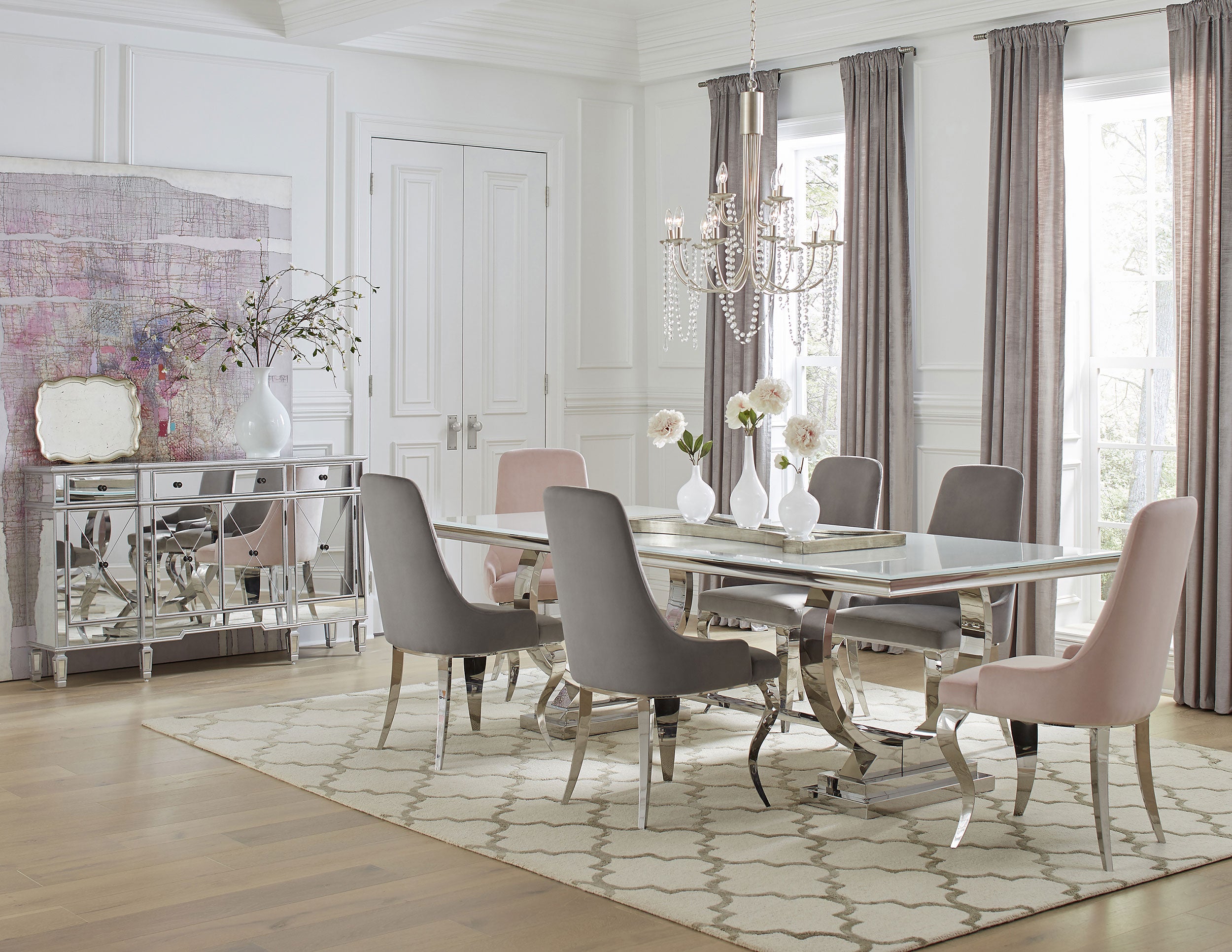 Antoine Rectangular 95-inch Glass Top Dining Table White — view 4