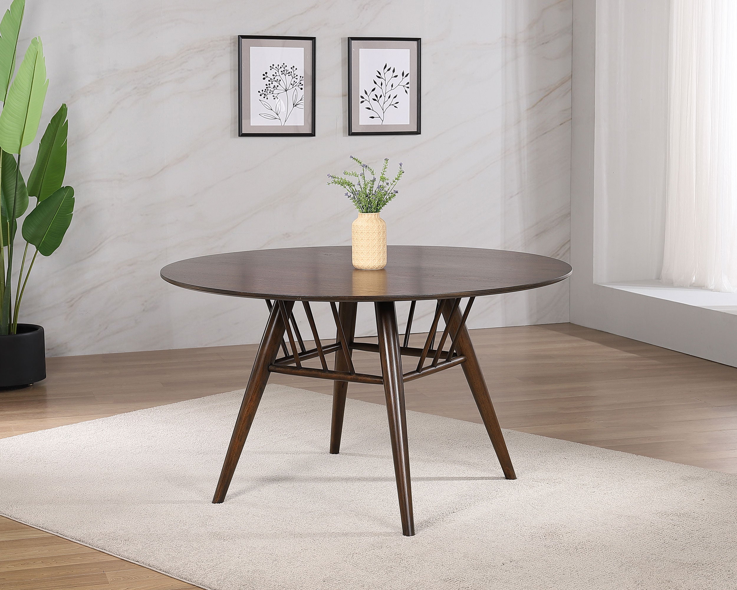 Everton Round 53-inch Wood Dining Table Dark Walnut — view 2