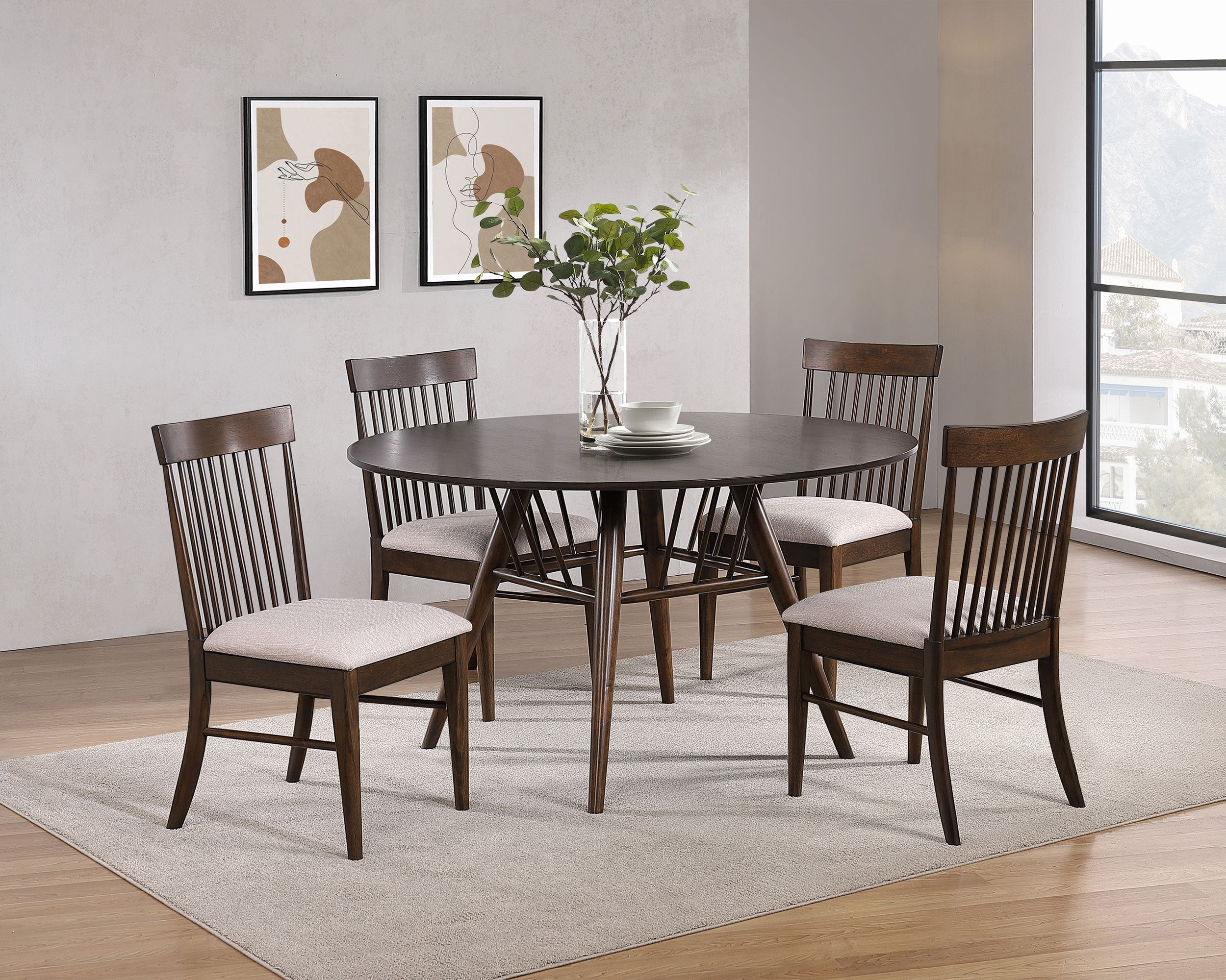 Everton Round 53-inch Wood Dining Table Dark Walnut — view 8
