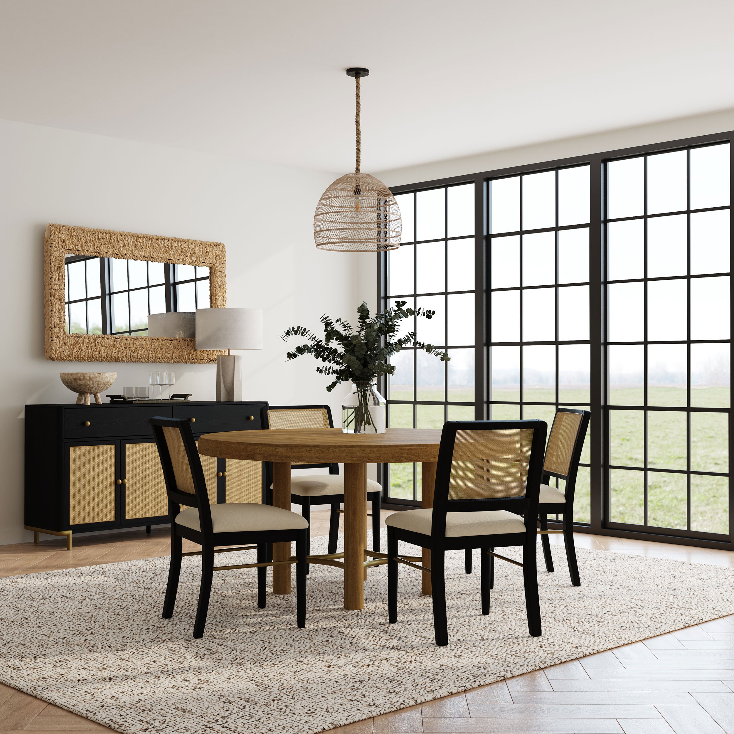 Arini 5-piece Round Dining Table Set Sand Wash and Black — view 1