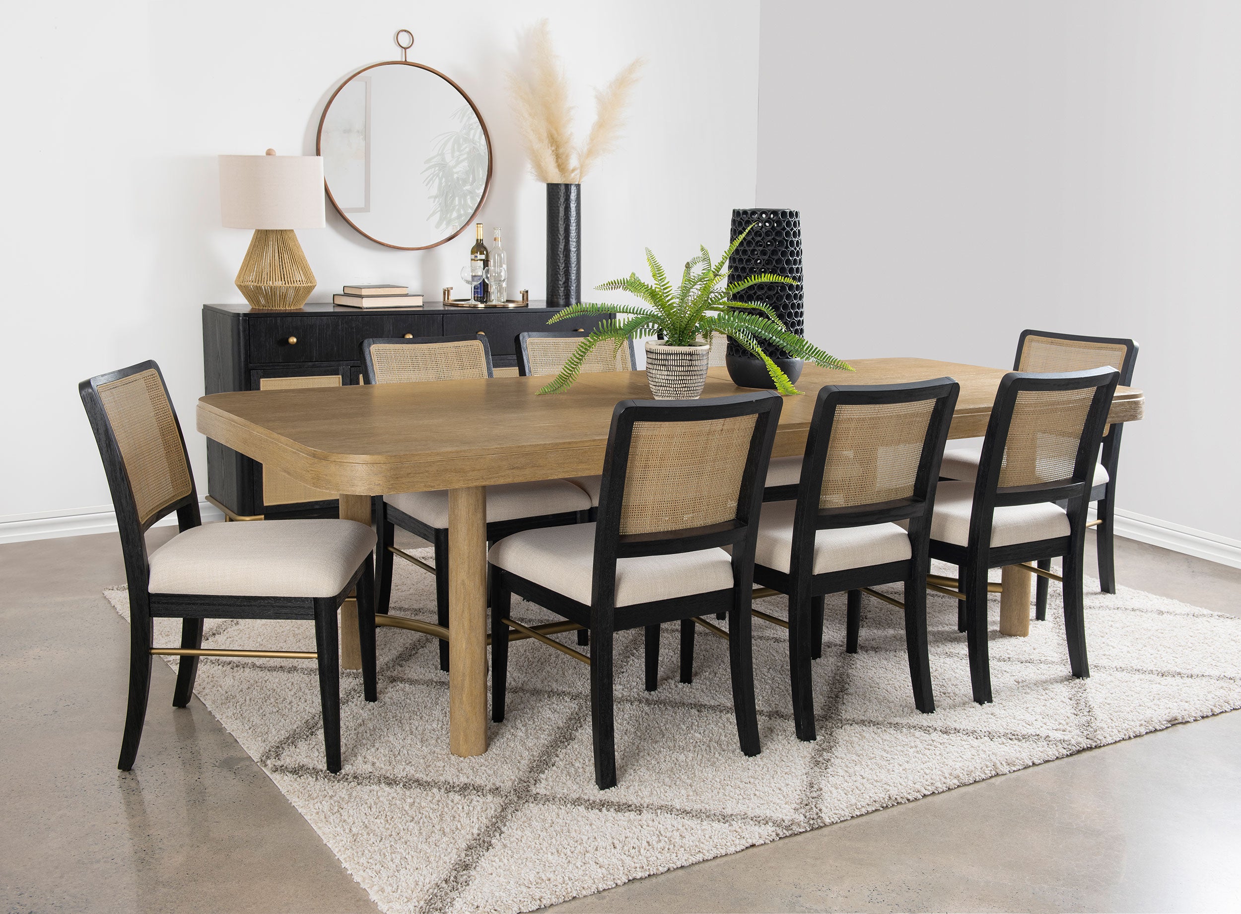 Arini 9-piece Extension Leaf Dining Table Set Sand Wash and Black — view 1