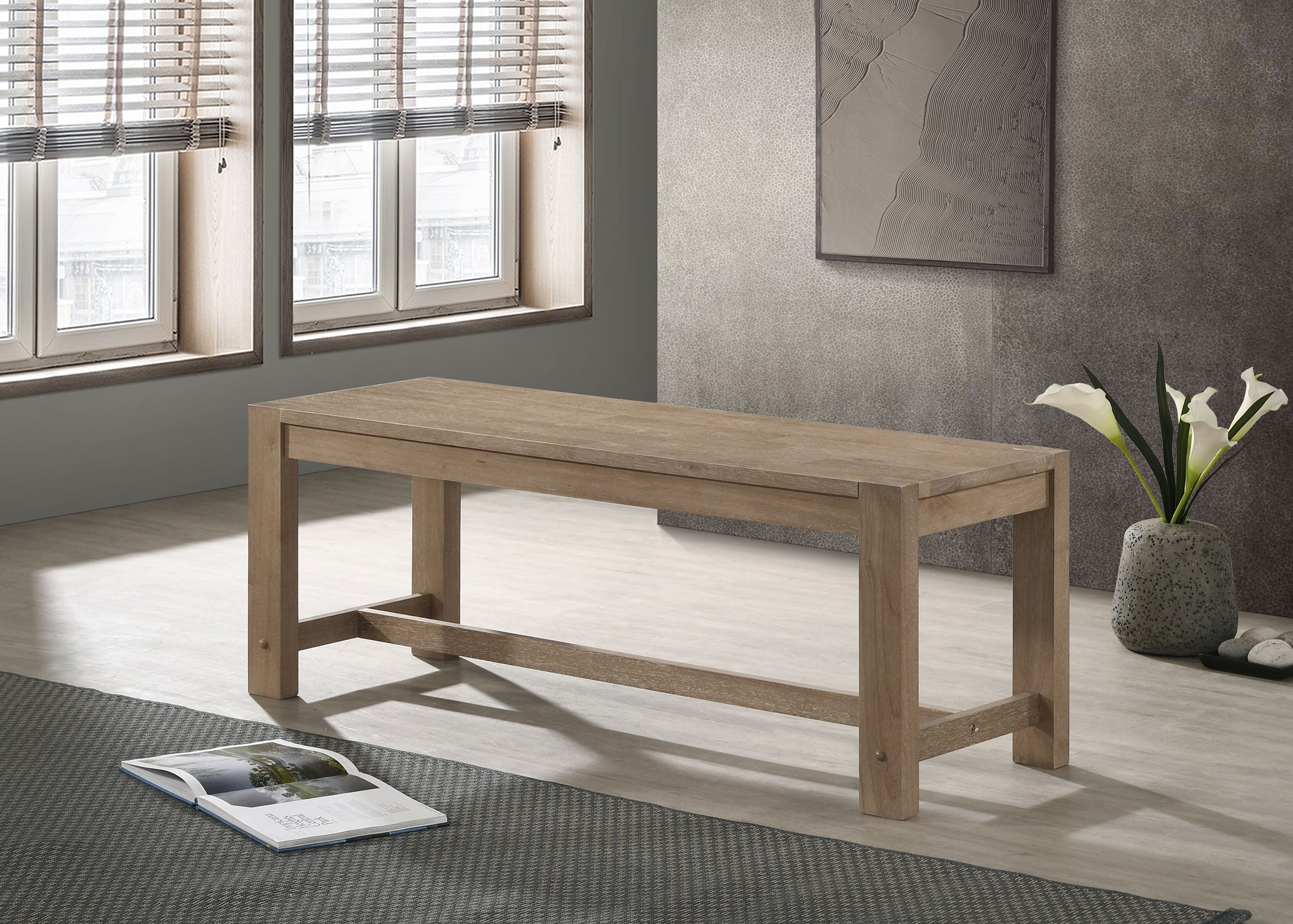 Scottsdale Wood Trestle Base Dining Bench Washed Brown — view 2