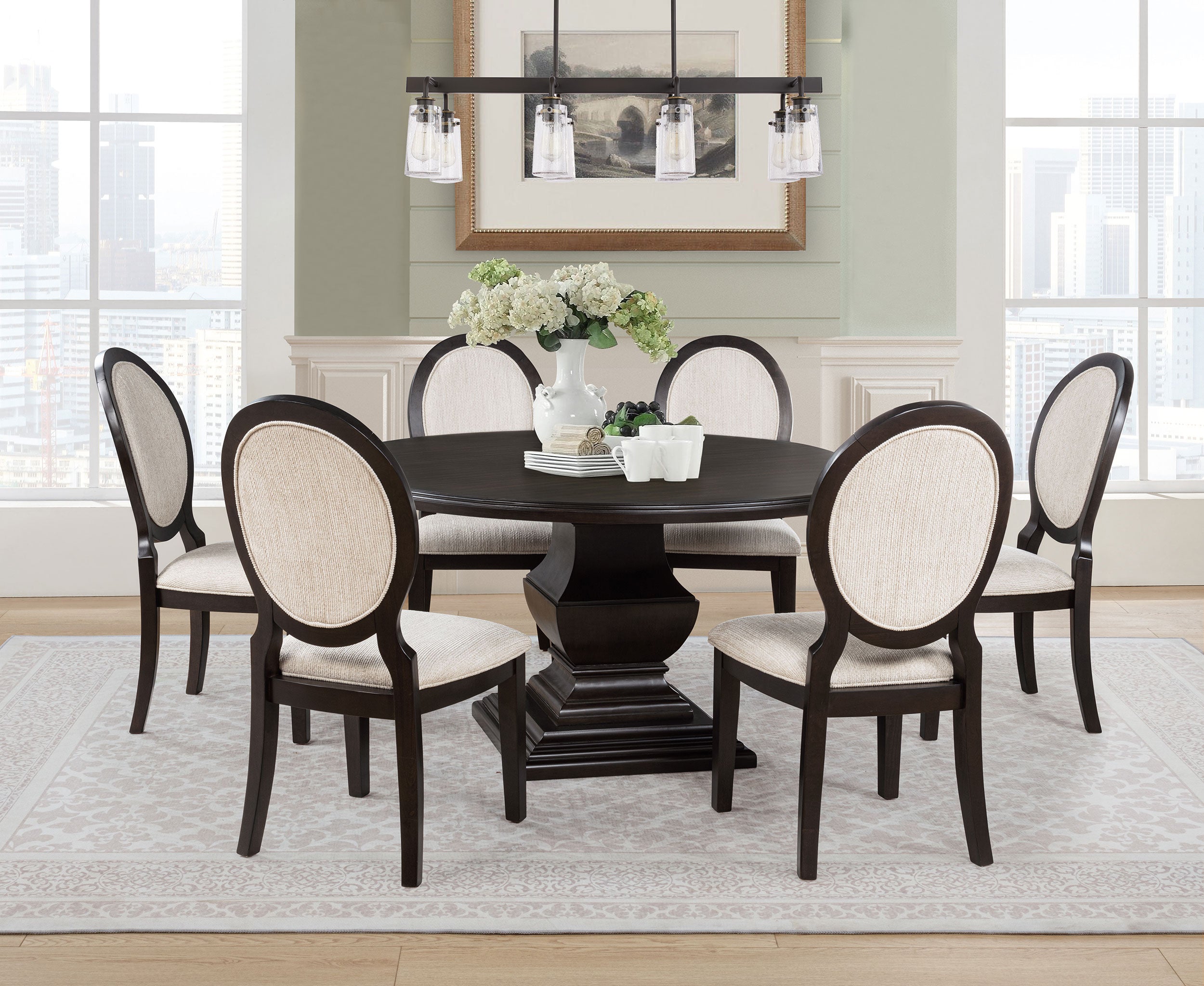 Twyla 7-piece Round Wood Dining Room Table Set Dark Cocoa — view 1
