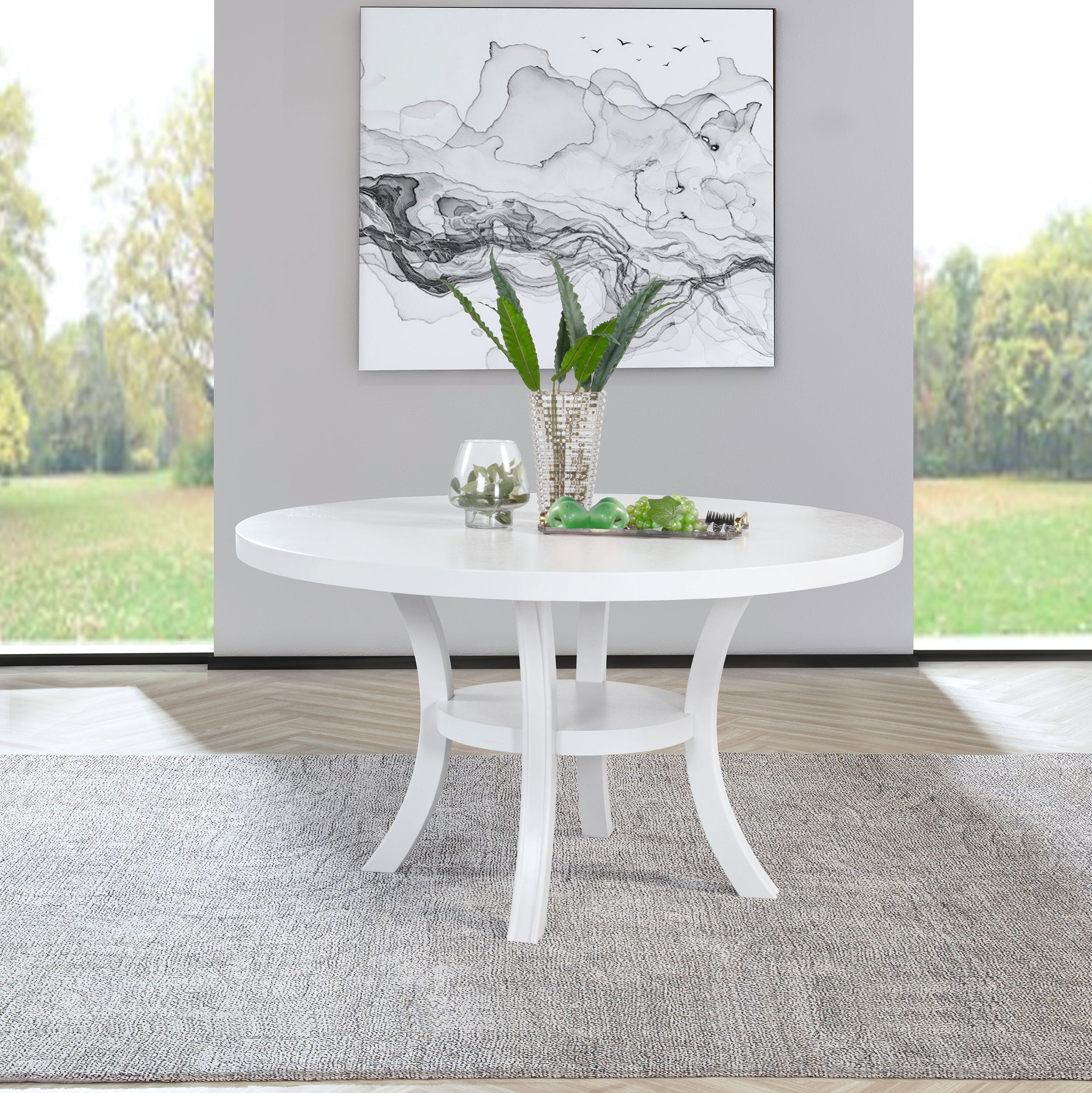 Judd 54-inch Round Dining Wood Table with Shelf Pearl White — view 2
