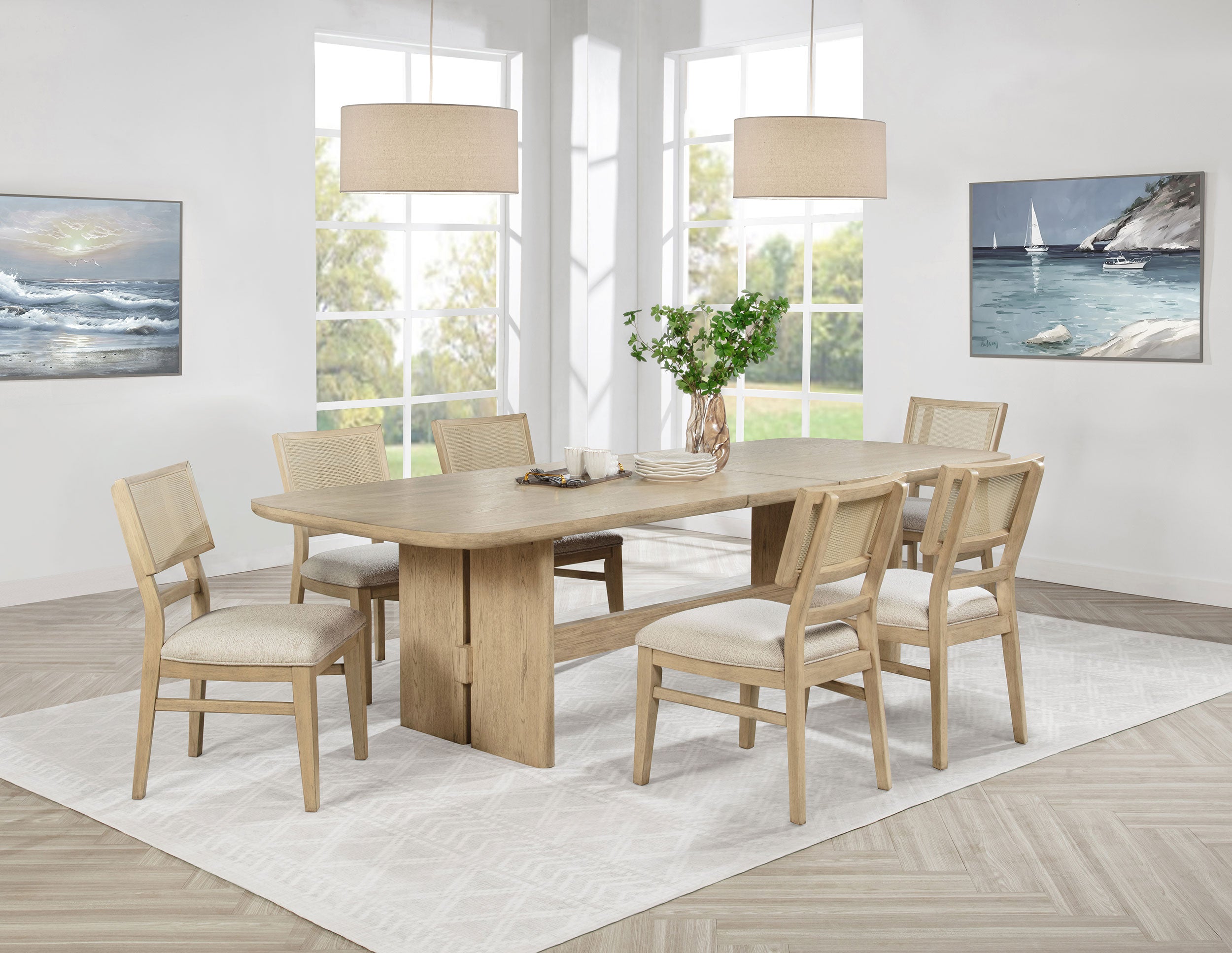 Kailani 7-piece Rectangular Wood Dining Table Set Beige Oak — view 1