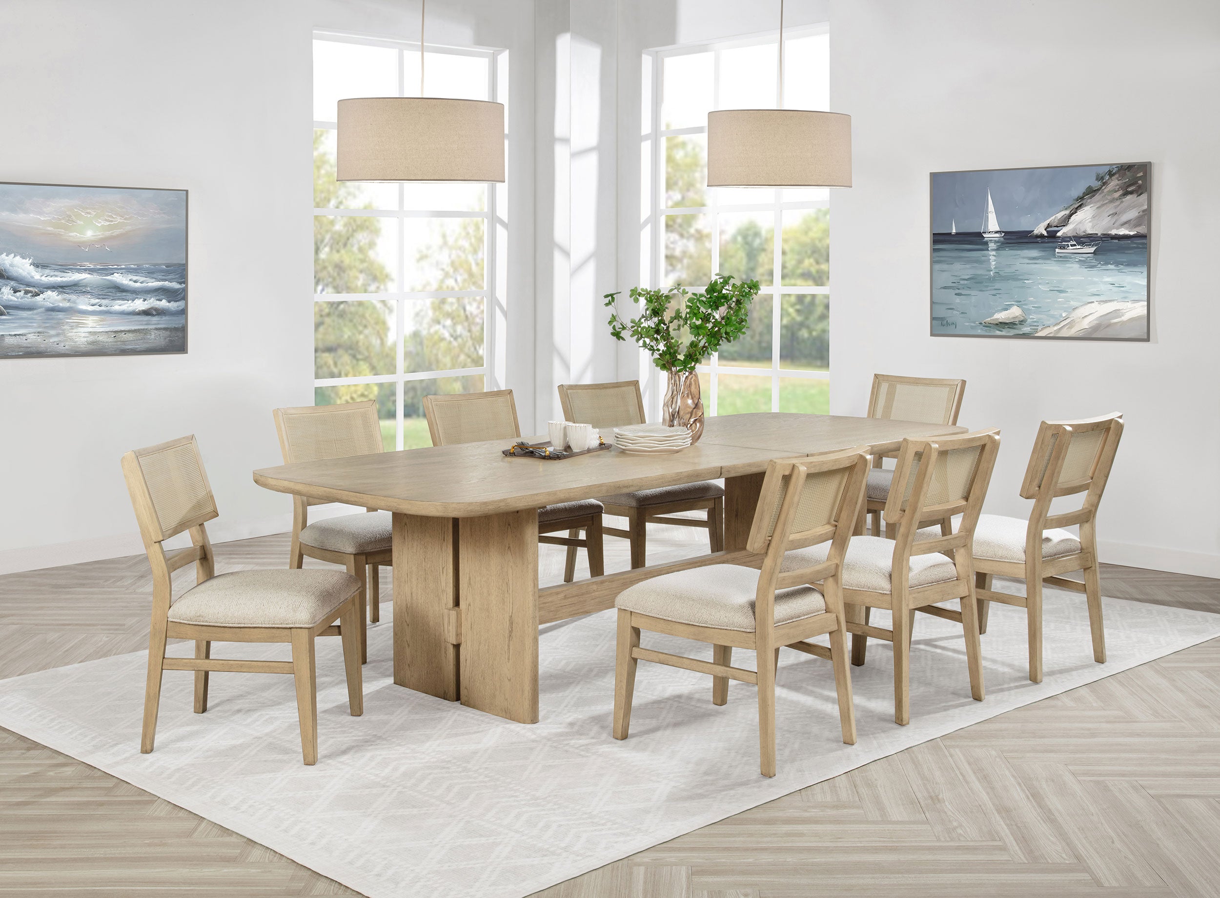 Kailani 9-piece Rectangular Wood Dining Table Set Beige Oak — view 1