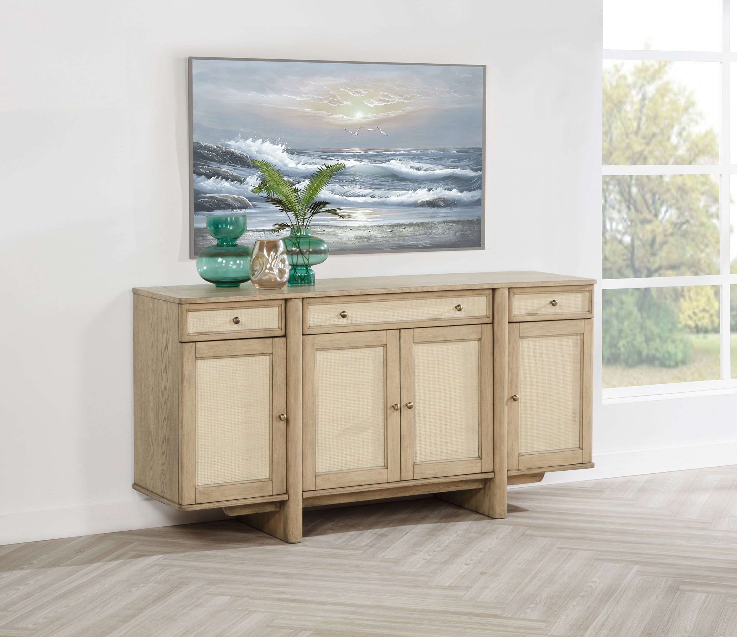 Kailani 4-door Cane Sideboard Buffet Cabinet Beige Oak — view 2