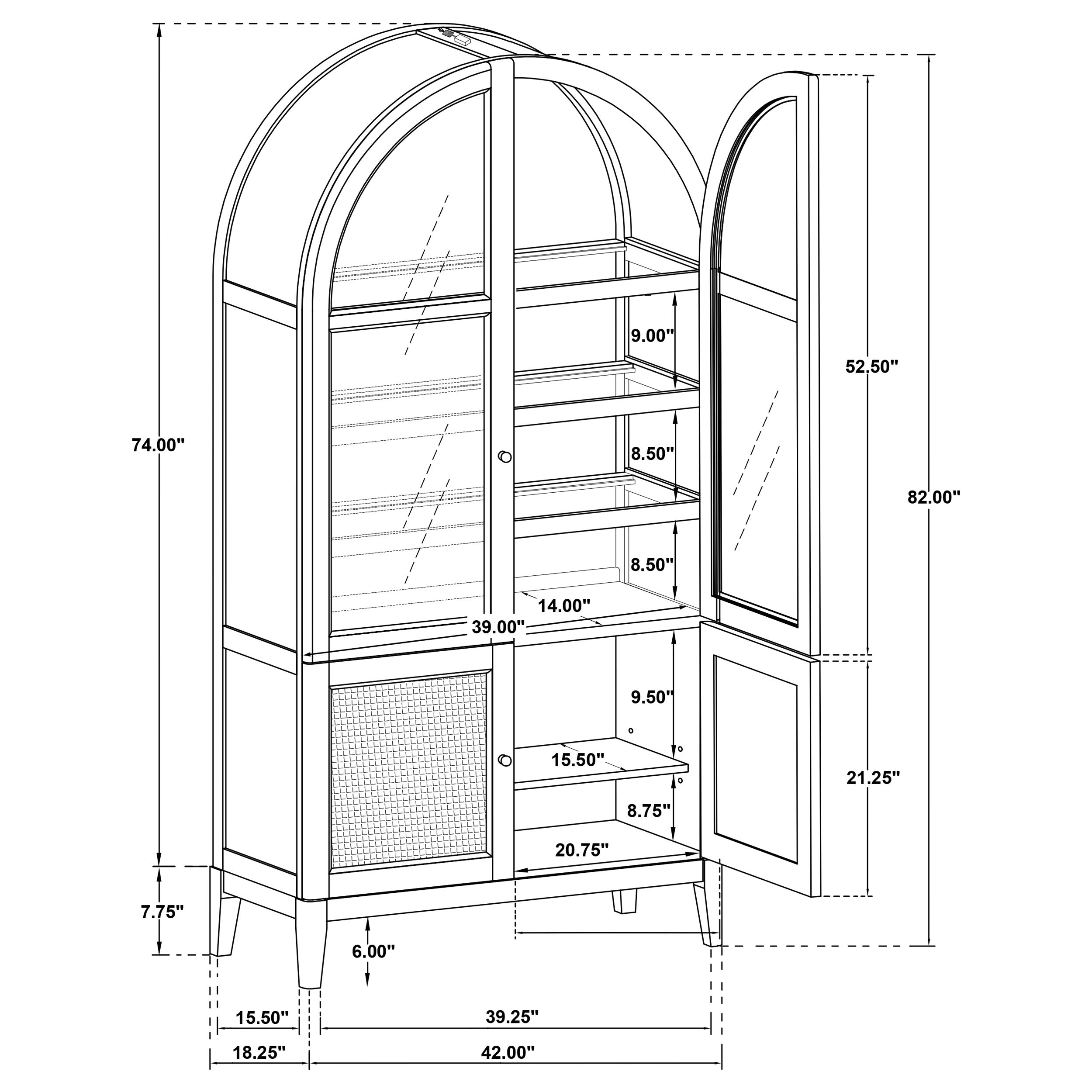 Kailani 4-Door Cane Dining Vitrine Display Cabinet Beige Oak — view 17