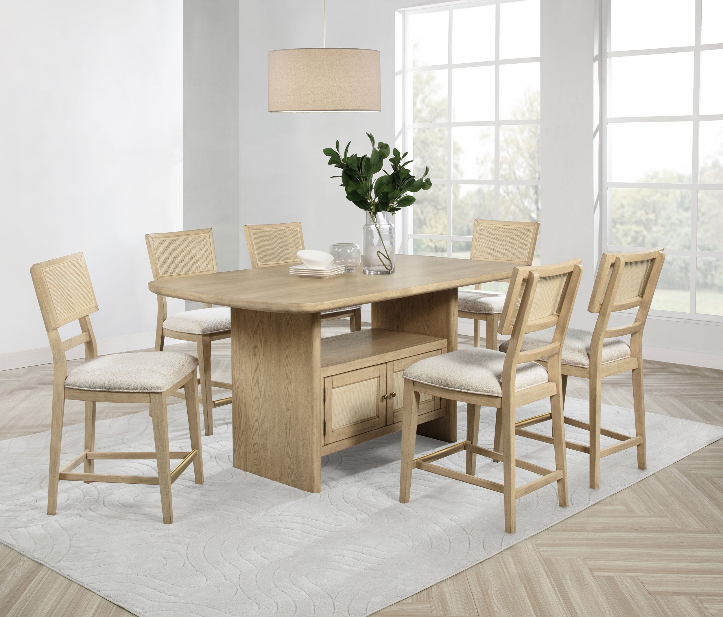 Kailani 7-piece Wood Counter Height Dining Set Beige Oak — view 1