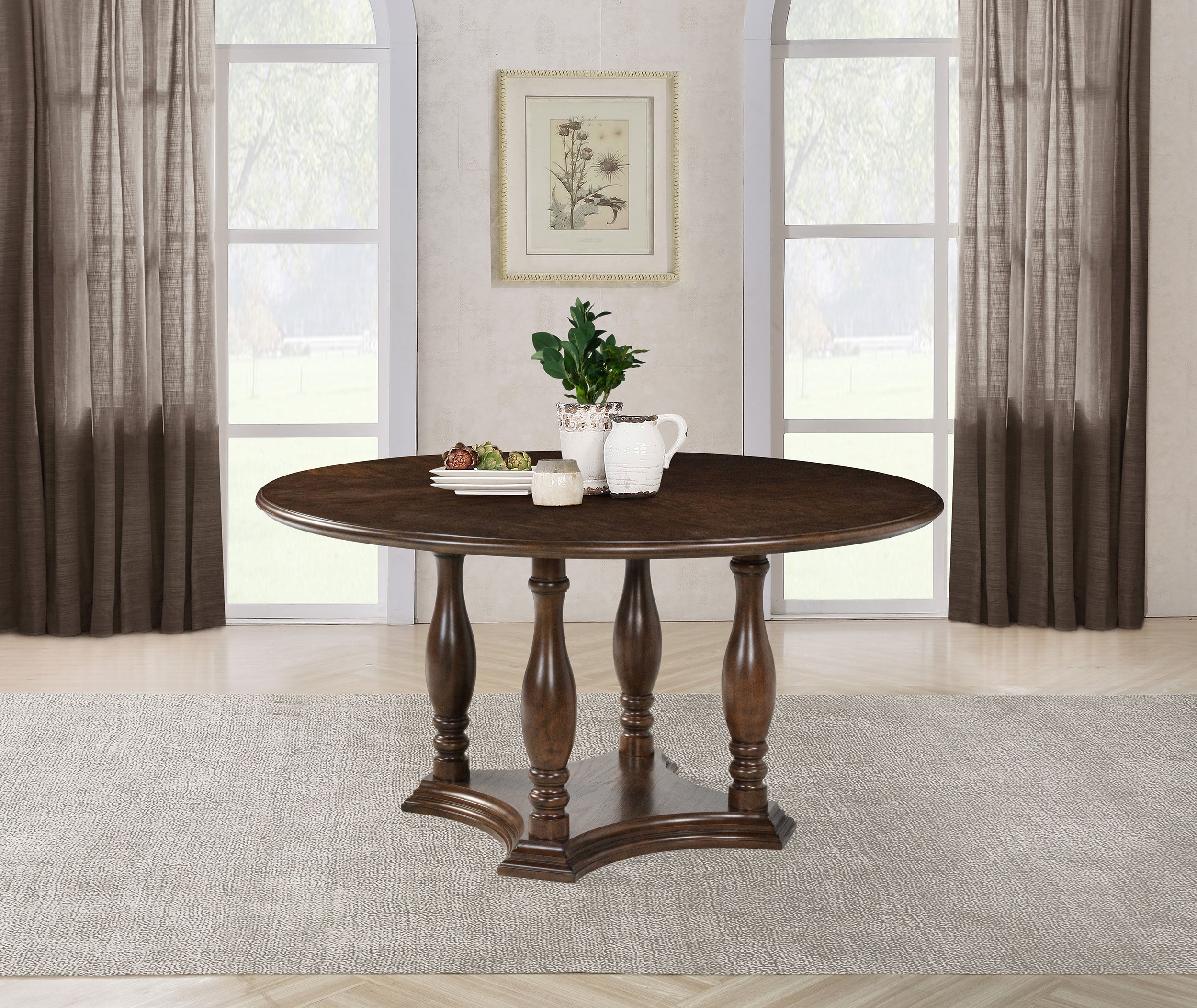 Landon 60-inch Round Wood Pedestal Dining Table Rich Brown — view 2