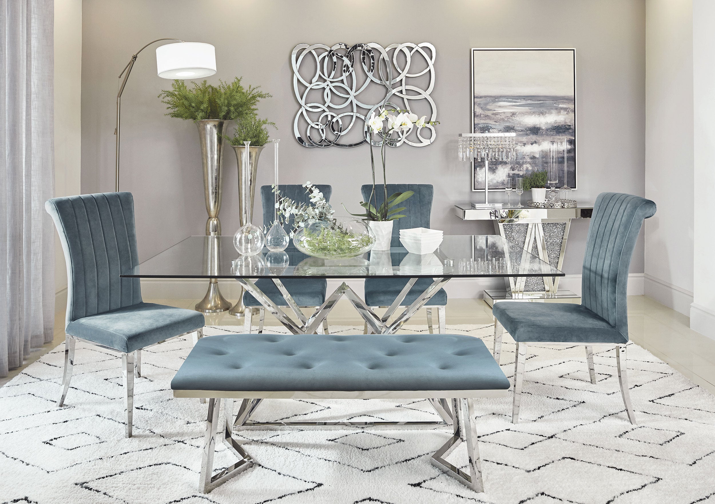 Beaufort Velvet Upholstered Dining Bench Steel Grey — view 7