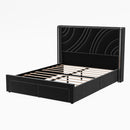 Modern Upholstered LED Bed Frame With Storage Drawers, Wingback Headboard, RGB Light