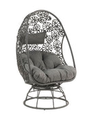 Hikre - Patio Lounge Chair & Side Table - Clear Glass, Charcoal Fabric & Black Wicker