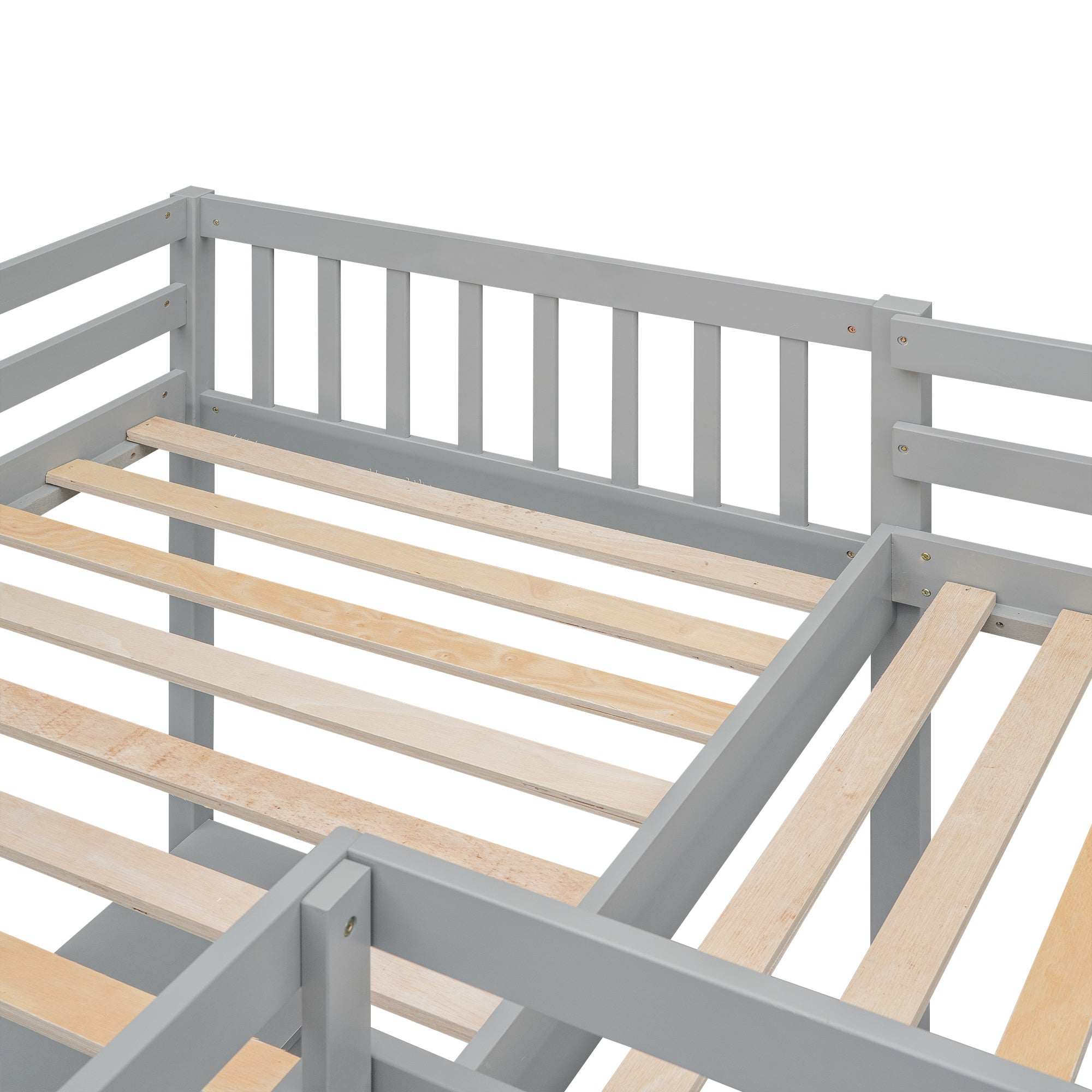Wood Twin Size L-Shaped Loft Bed with Ladder and 2 Built-in L-Shaped Desks, Gray - Atlantic Fine Furniture Melbourne FL