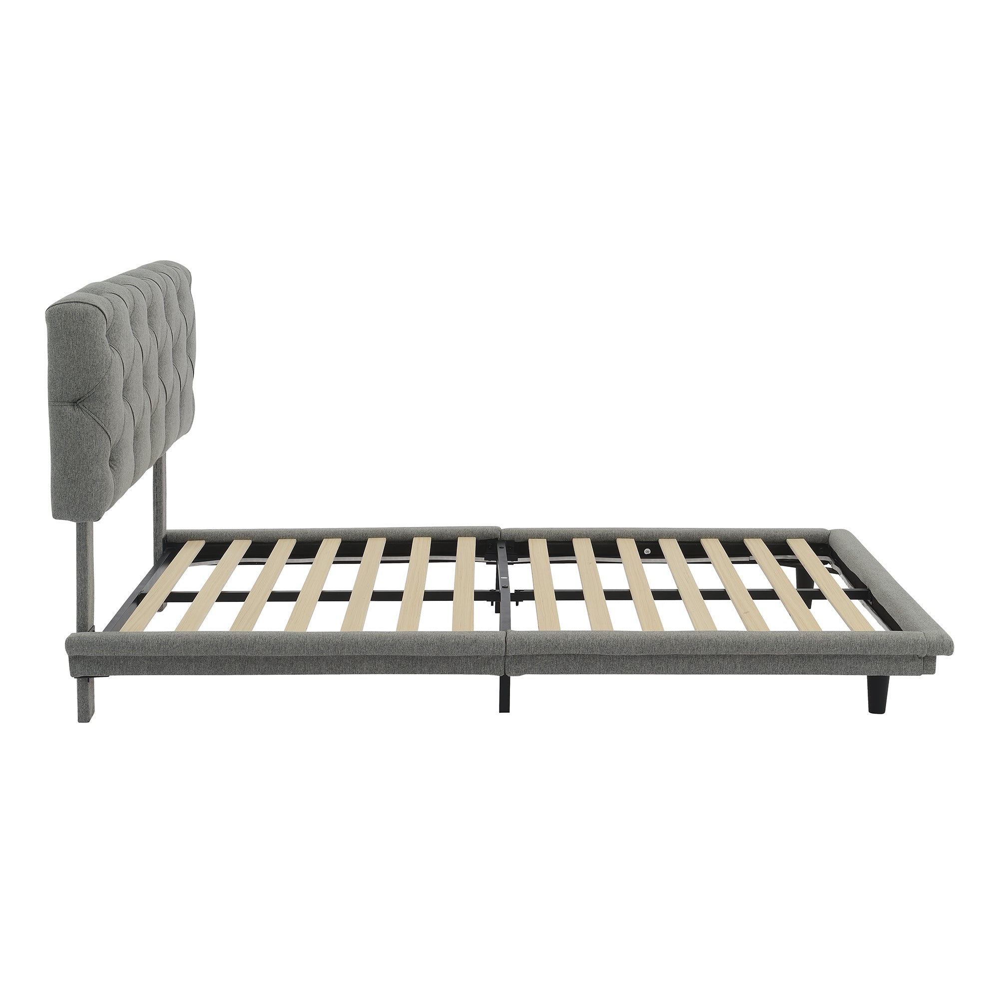 Full Size Upholstered Bed with Light Stripe, Floating Platform Bed, Linen Fabric,Gray - Atlantic Fine Furniture Melbourne FL