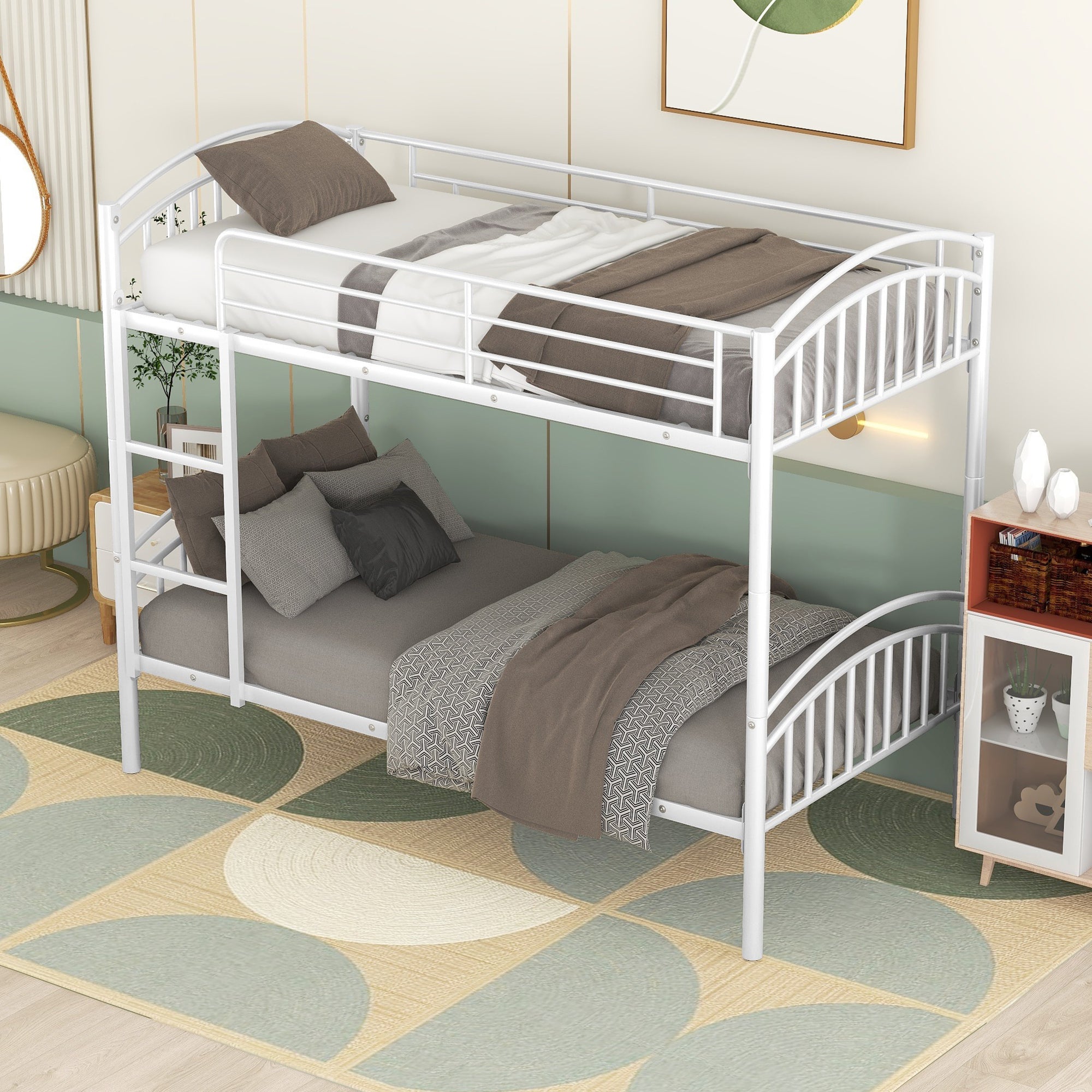 Twin Over Twin Metal Bunk Bed,Divided into Two Beds(White){OLD SKU:MF280424AAK} - Atlantic Fine Furniture Melbourne FL