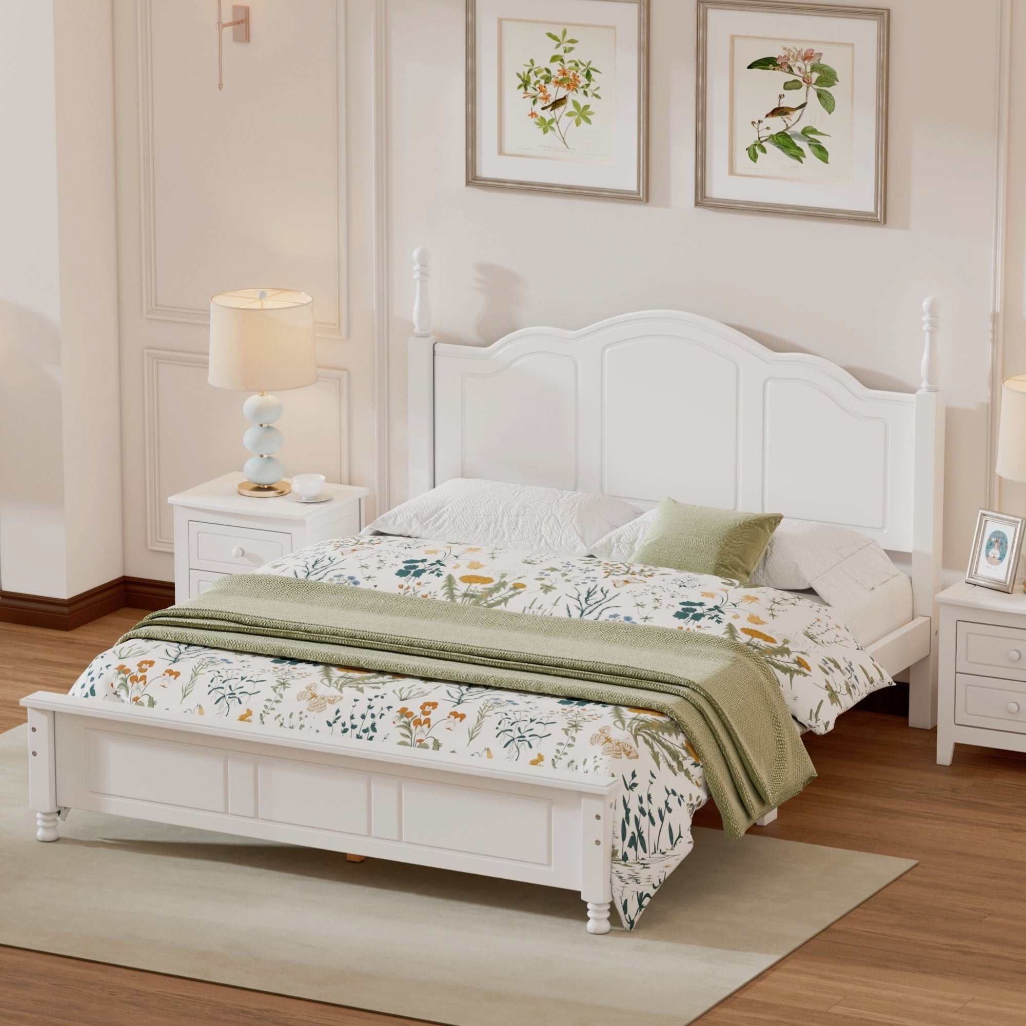 Queen Size Wood Platform Bed Frame,Retro Style Platform Bed with Wooden Slat Support,White - Atlantic Fine Furniture Melbourne FL
