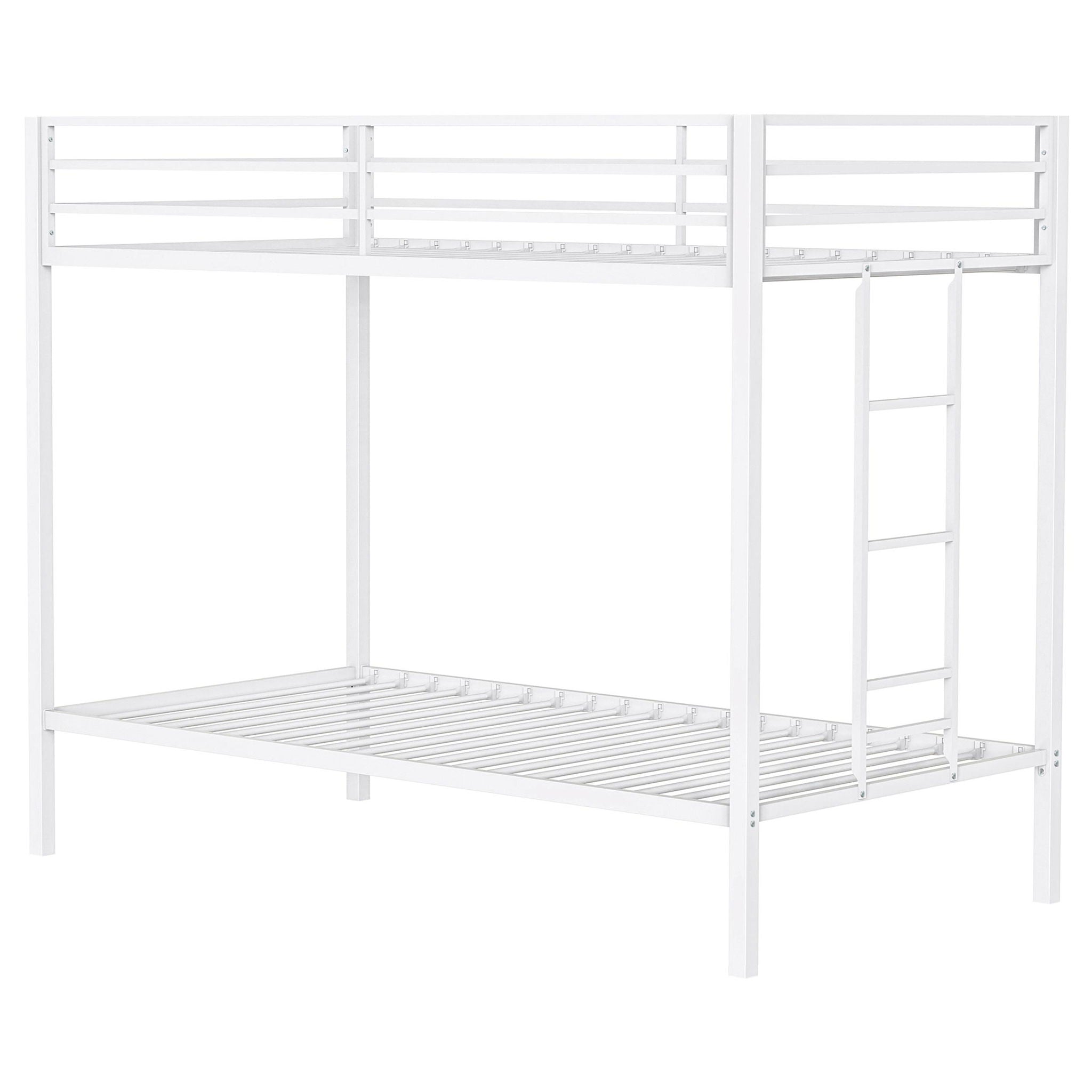 Alevera Metal Twin Over Twin Bunk Bed with Ladder White