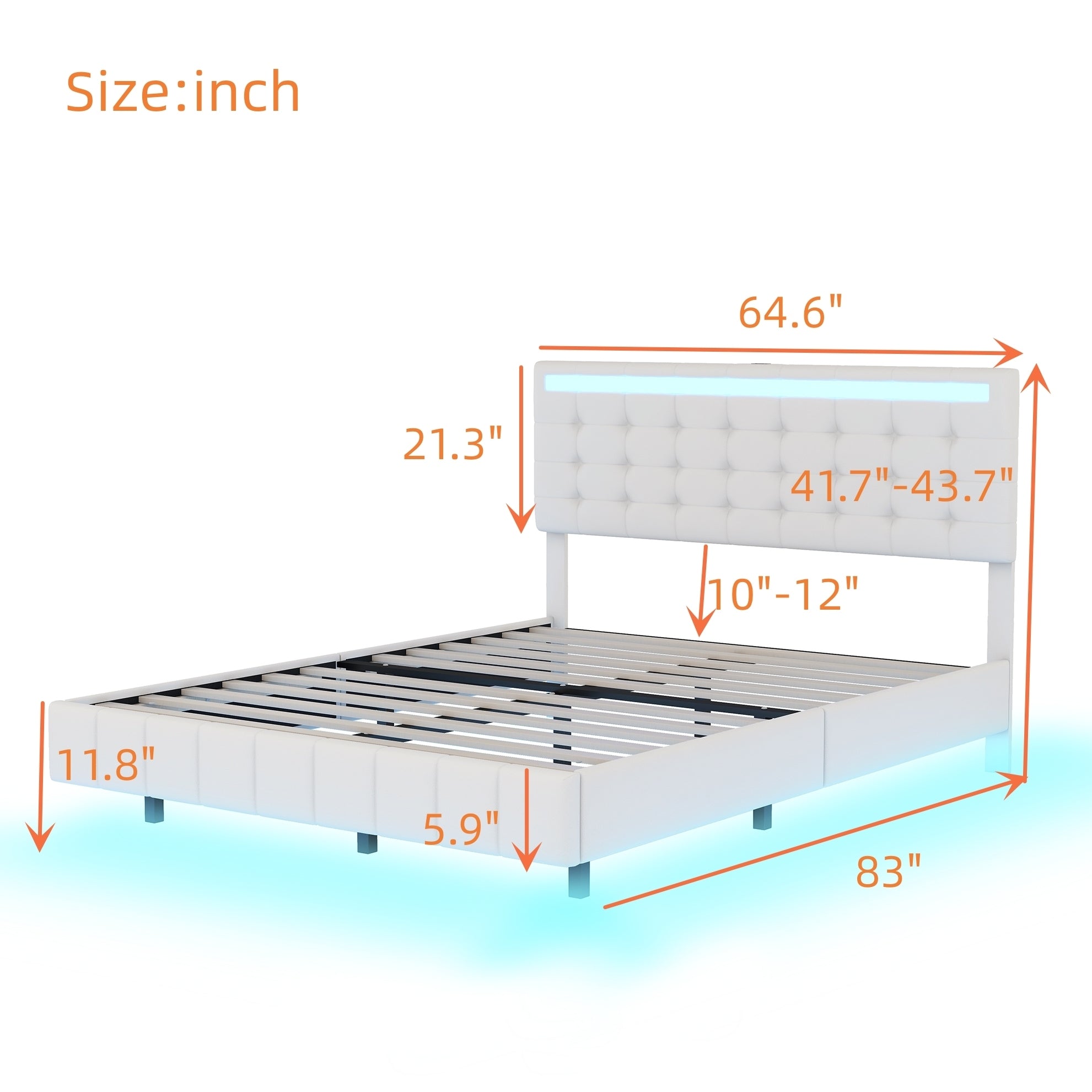Queen Size Floating Bed Frame with LED Lights and USB Charging,Modern Upholstered Platform LED Bed Frame,White - Atlantic Fine Furniture Melbourne FL