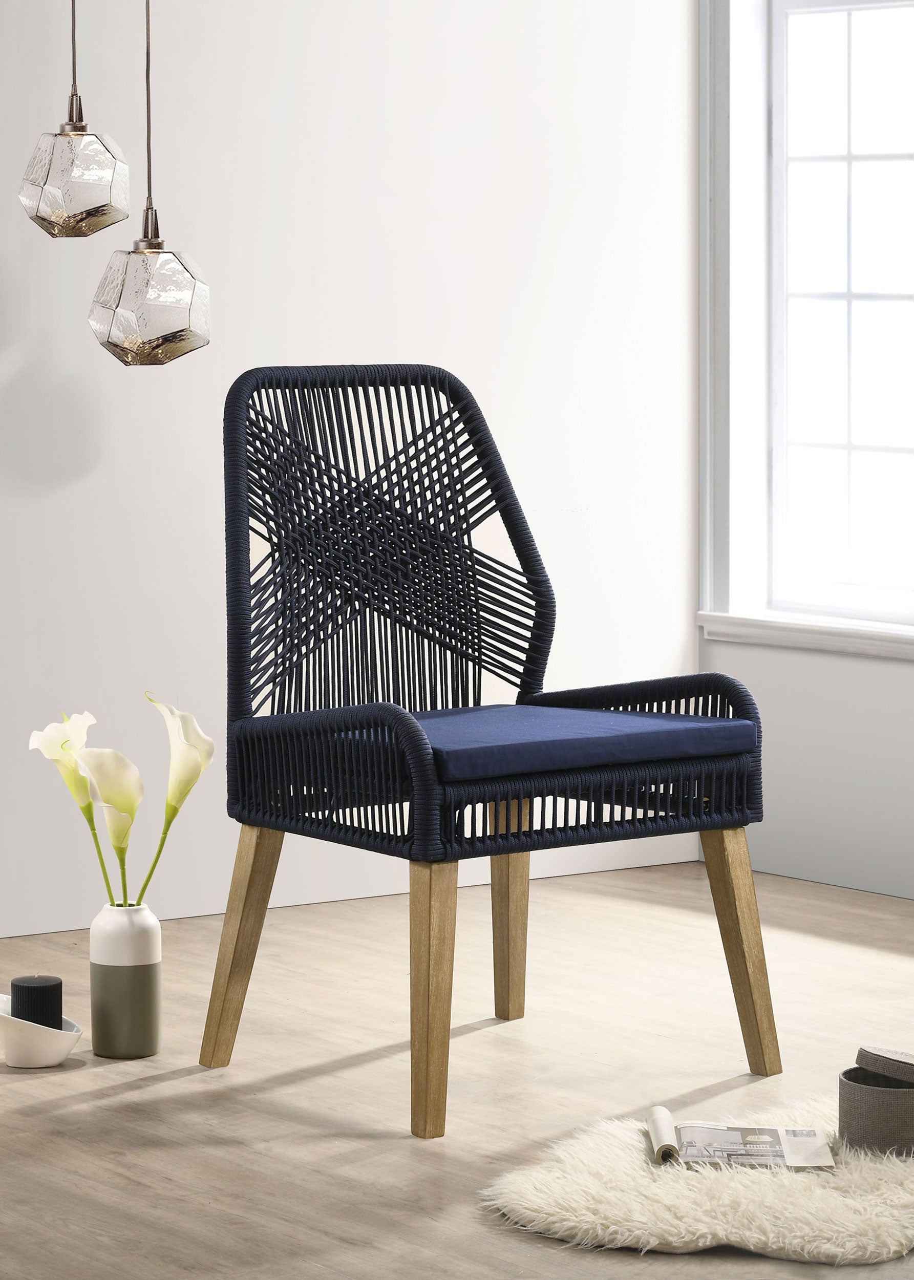 Nakia Woven Rope Dining Side Chairs Dark Navy (Set of 2) — view 2