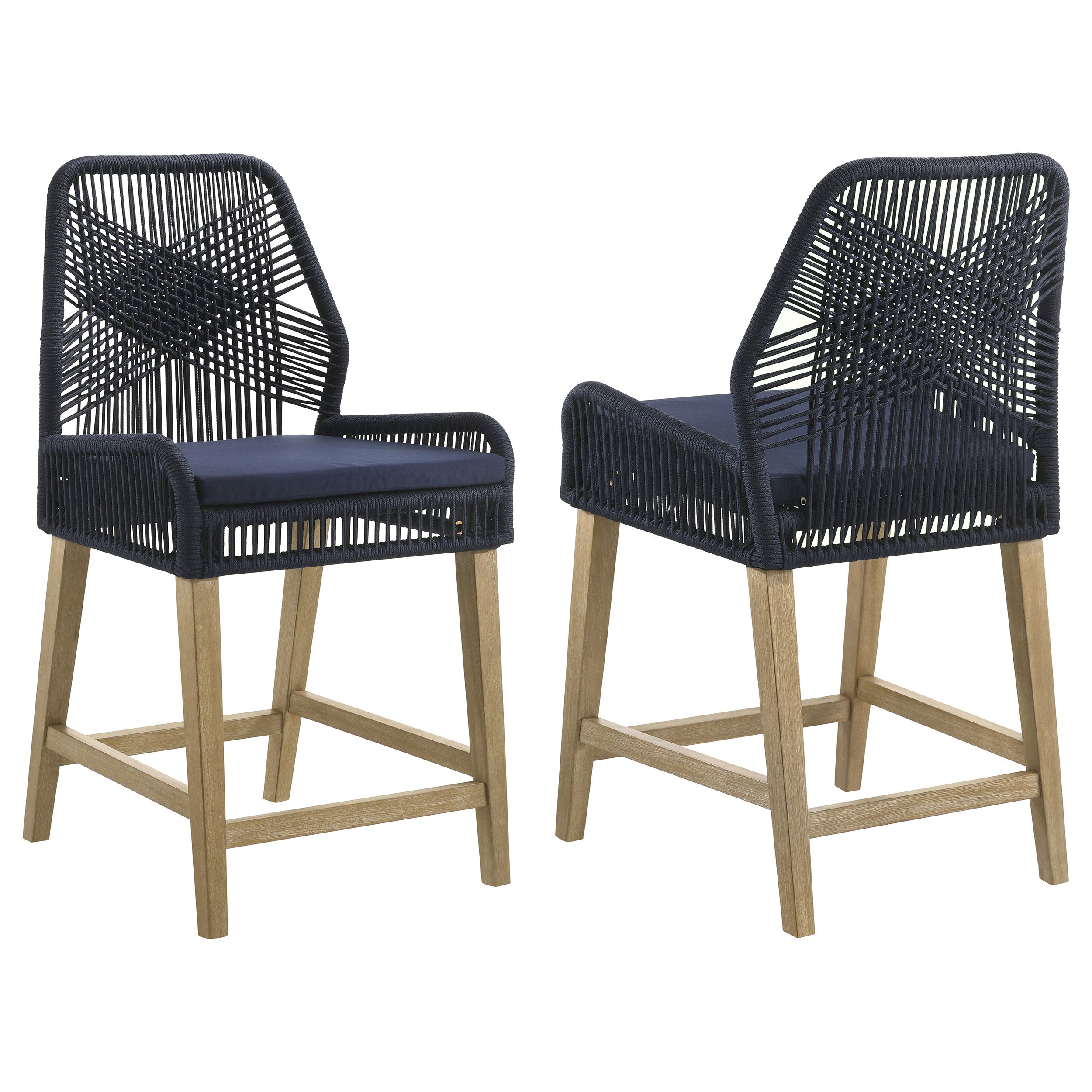 Nakia Woven Rope Counter Chair with Cushion Navy (Set of 2) — view 1