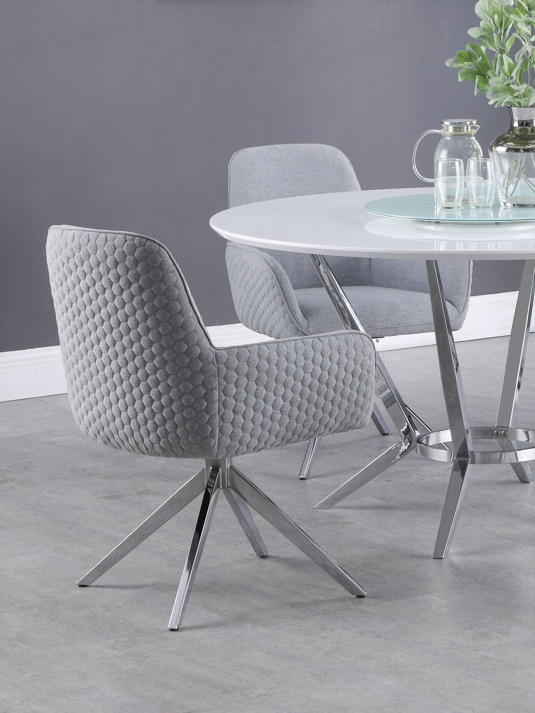 Abby Fabric Upholstered Swivel Dining Arm Chair Light Grey — view 2