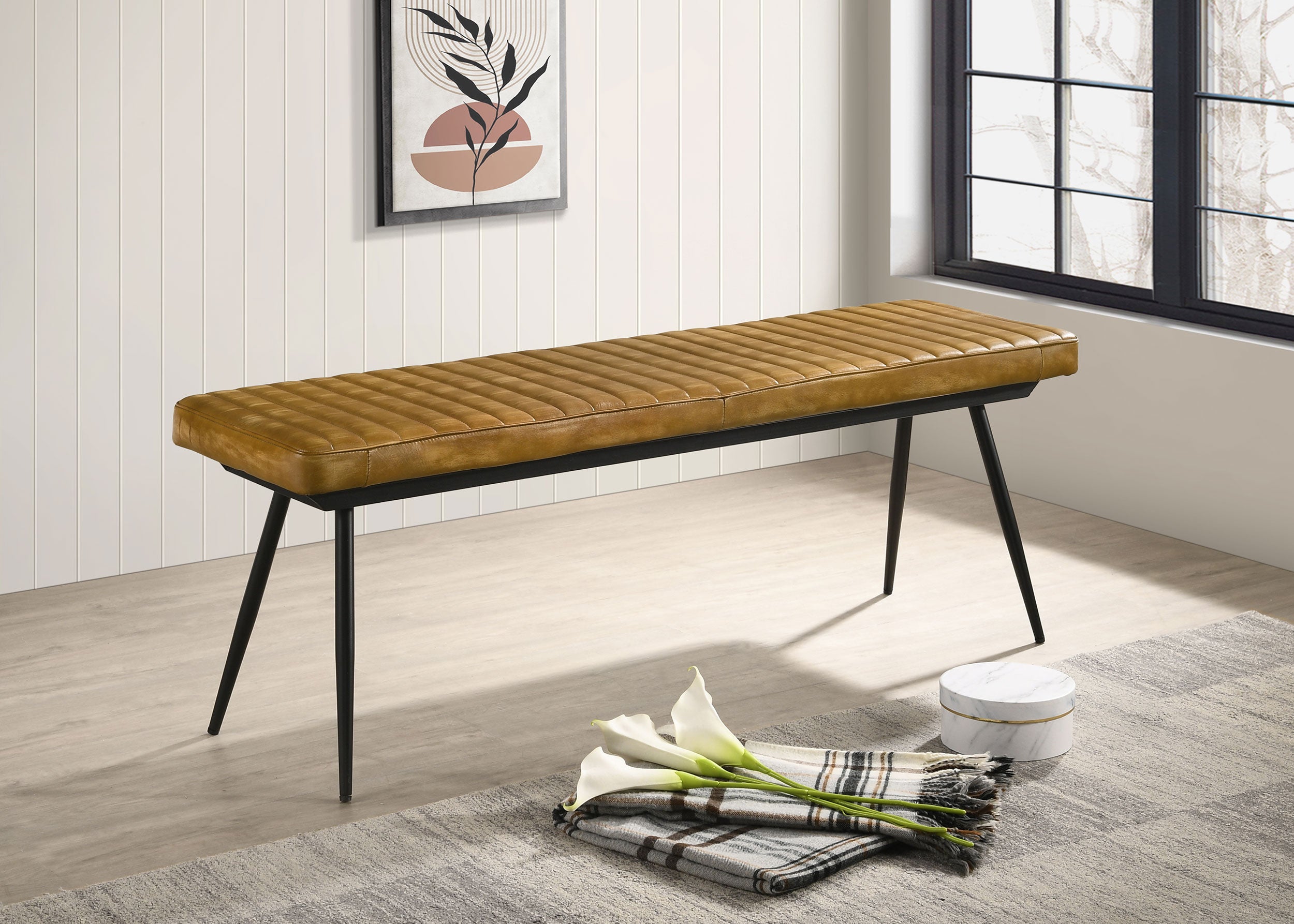 Misty Leather Upholstered Dining Bench Antique Camel — view 2
