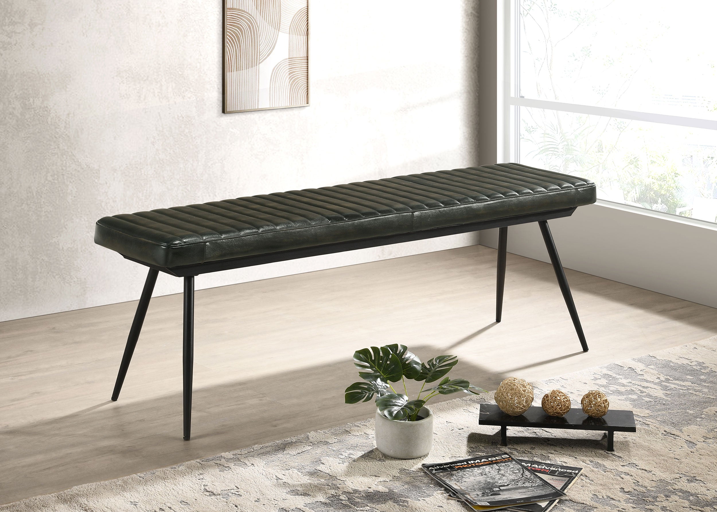 Misty Leather Upholstered Dining Bench Antique Espresso — view 1