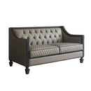 House - Beatrice Loveseat - Tan PU, Black PU & Charcoal Finish - Atlantic Fine Furniture Inc