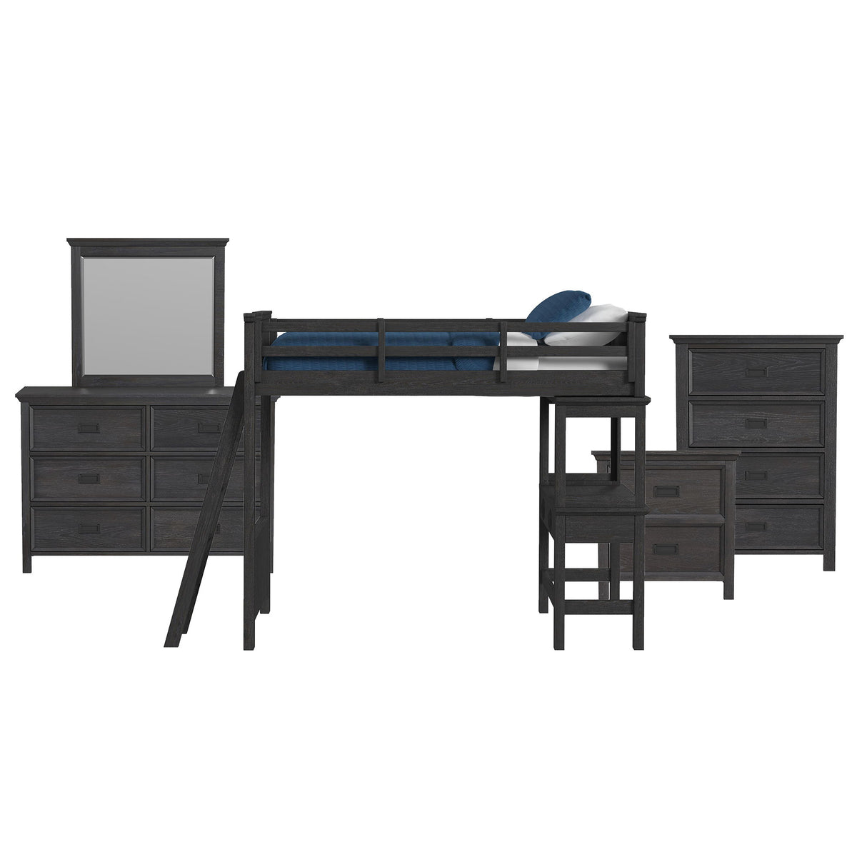 Hampton Kids Loft With Ladder And Desk With Speaker Bedroom Set in Black by Elements International, view 2