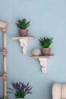 Distressed And Wooden Wall Shelf With Corbel Design - Brown / Antique White