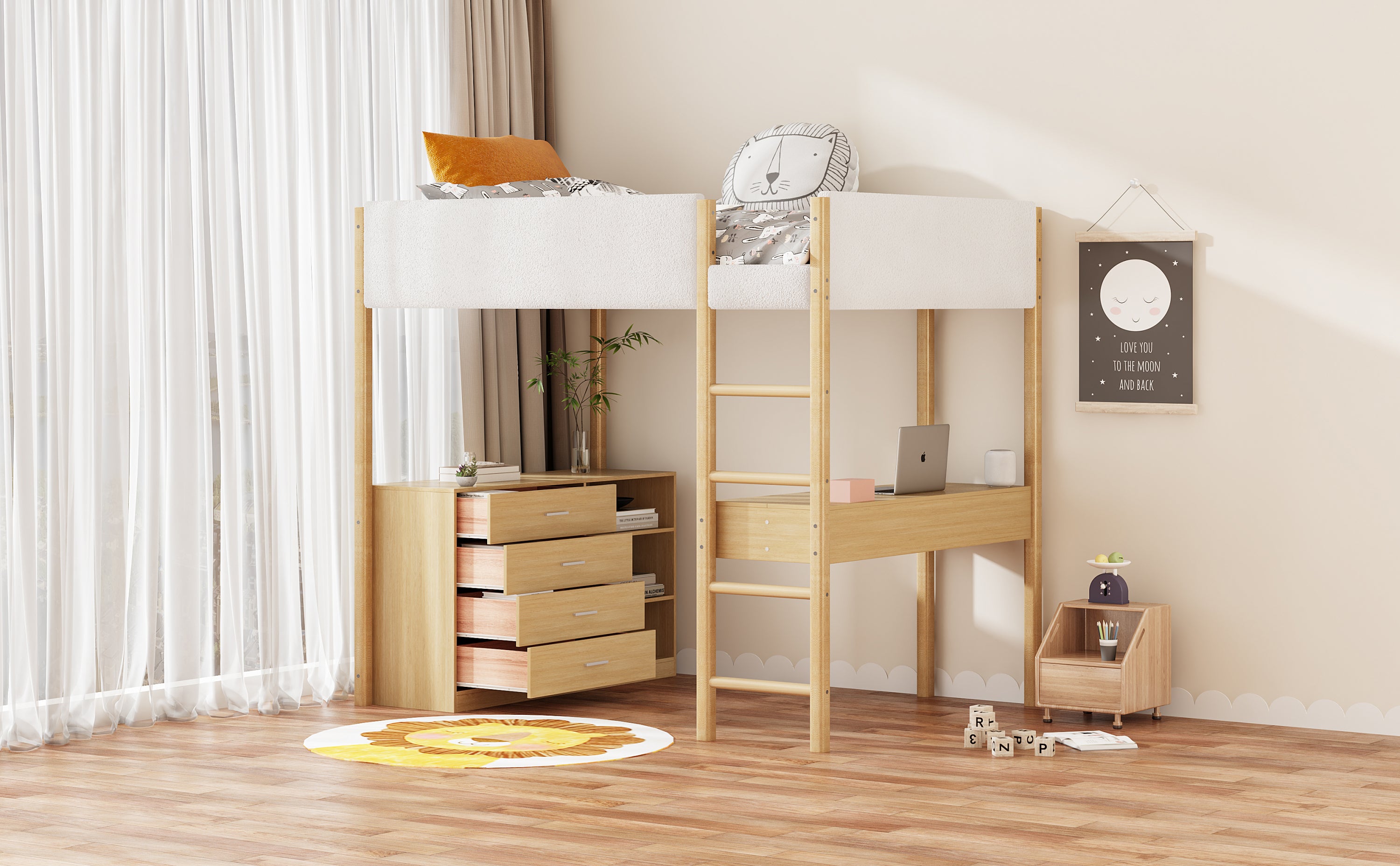 Full Size Teddy FleeceLoft Bed Wood Bed, Natural - Atlantic Fine Furniture Melbourne FL