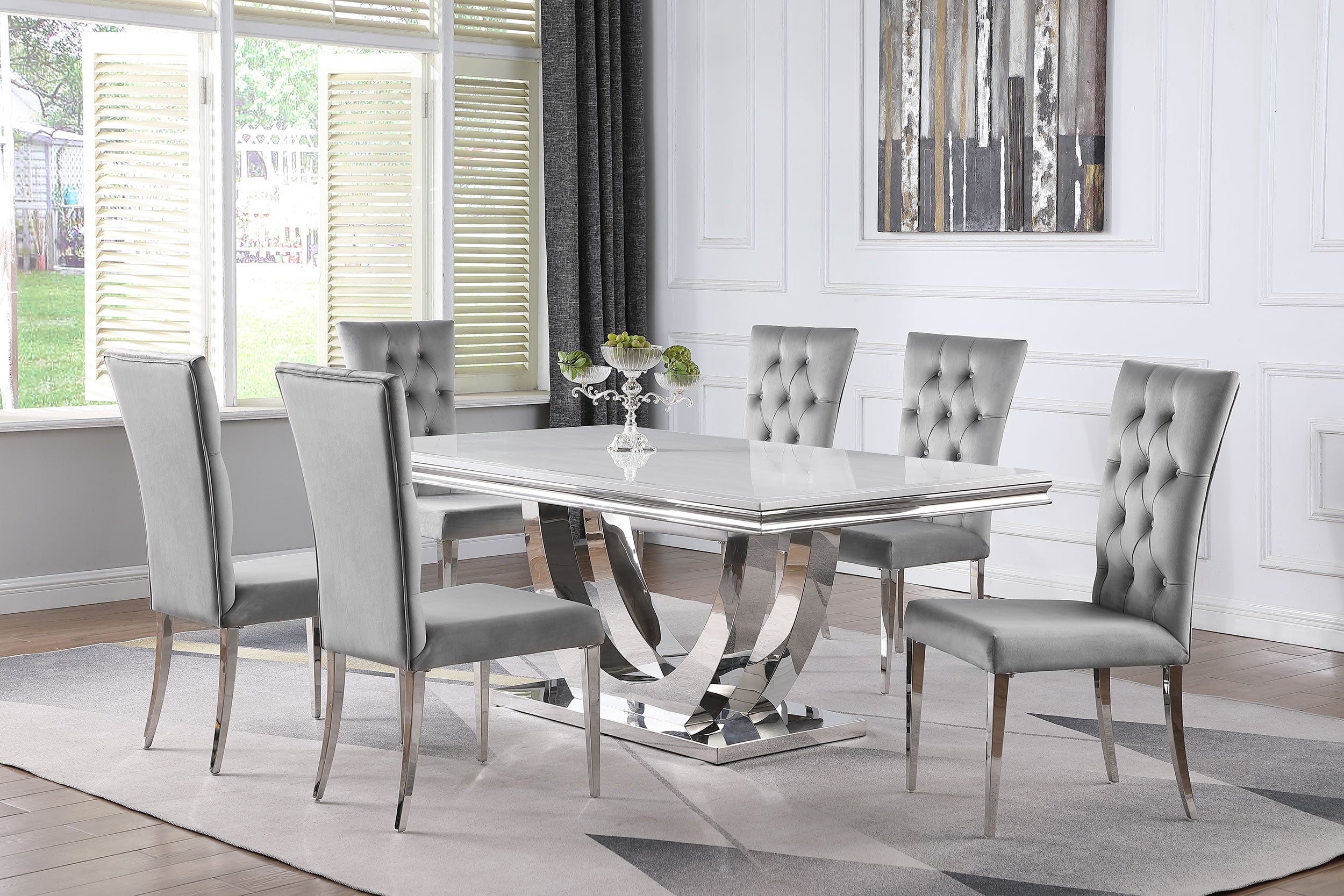 Kerwin 7-piece Rectangular Dining Table Set Grey and Chrome — view 1