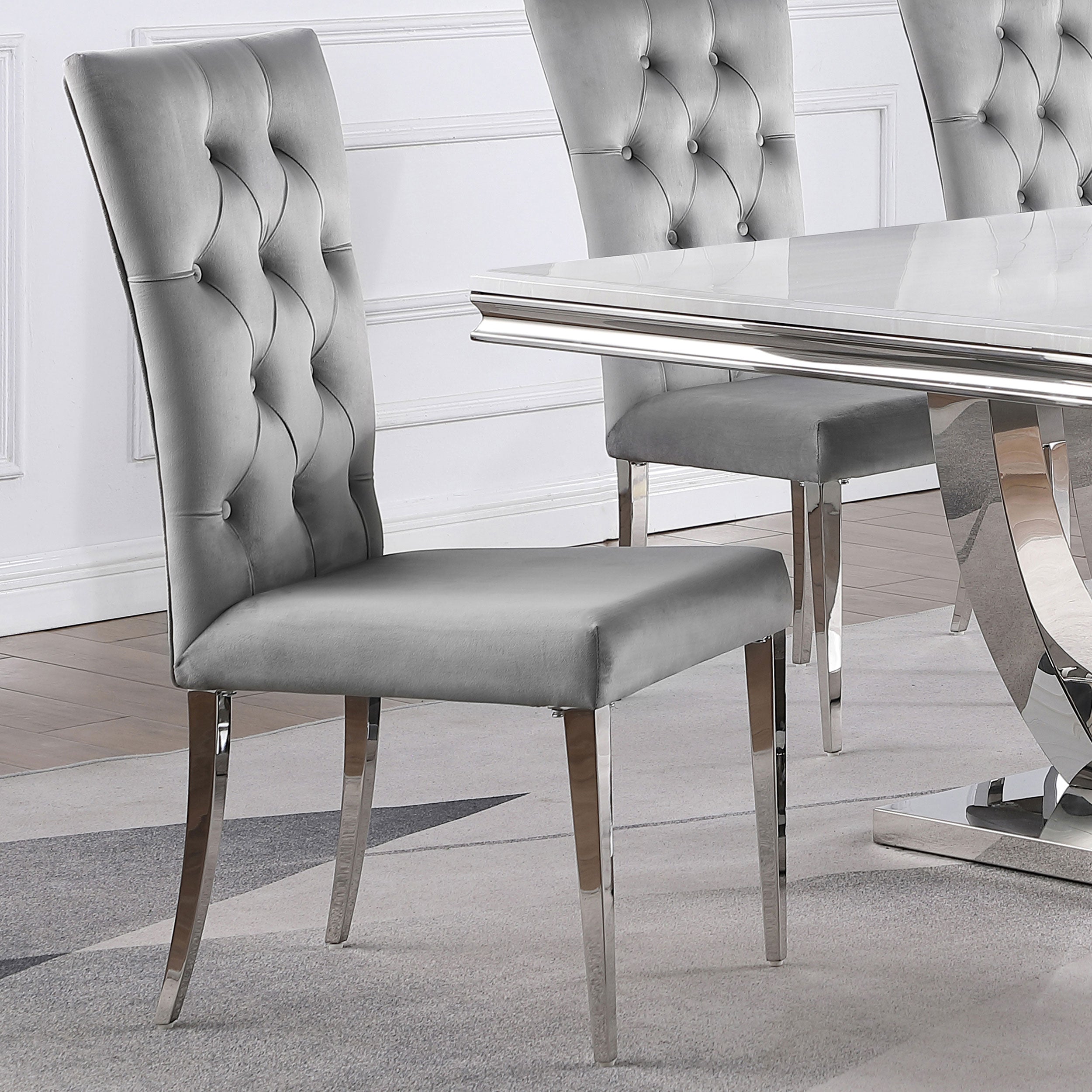 Kerwin Velvet Upholstered Dining Side Chair Grey (Set of 2) — view 2