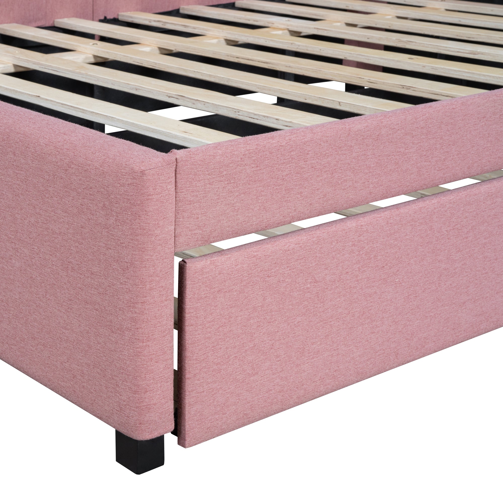 Full Size Upholstered Daybed with Trundle Sofa Bed Frame No Box Spring Needed, Linen Fabric(Pink) - Atlantic Fine Furniture Melbourne FL