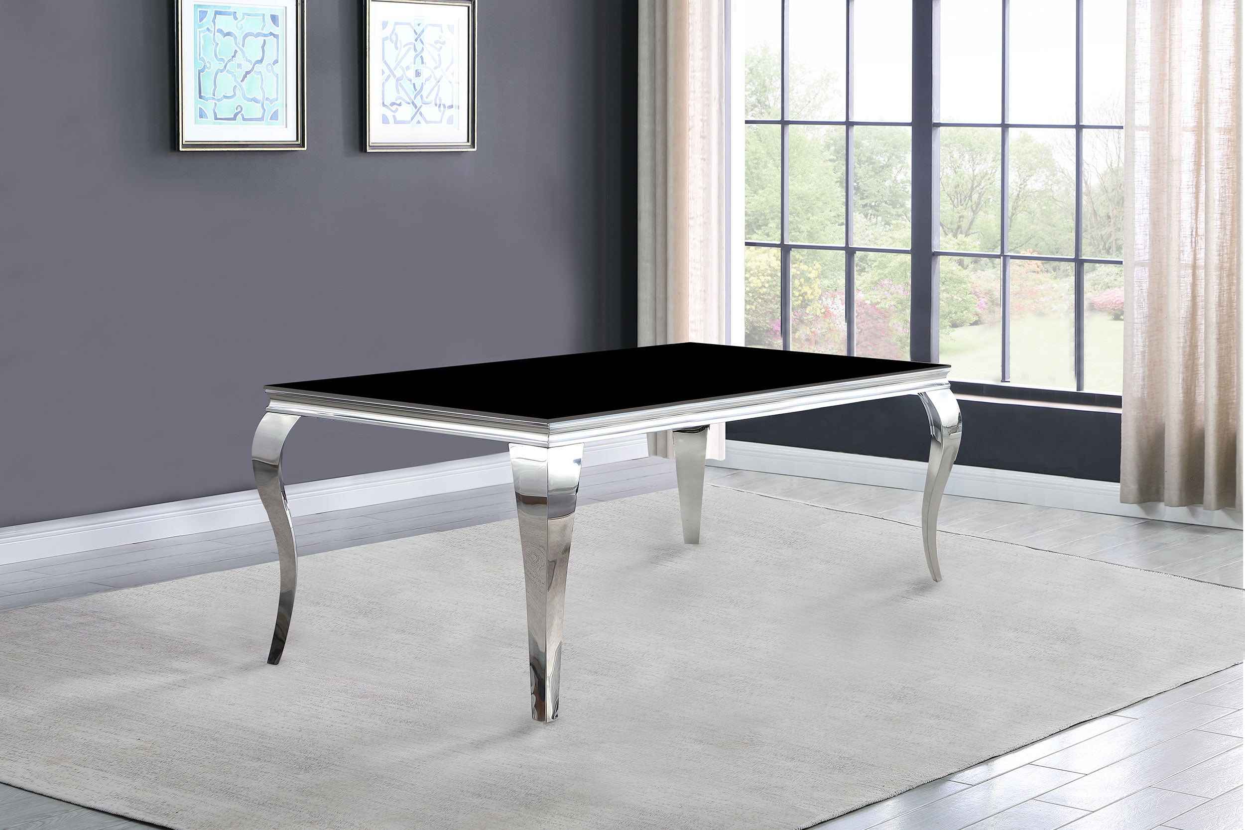 Carone Rectangular 81-inch Glass Top Dining Table Black — view 2