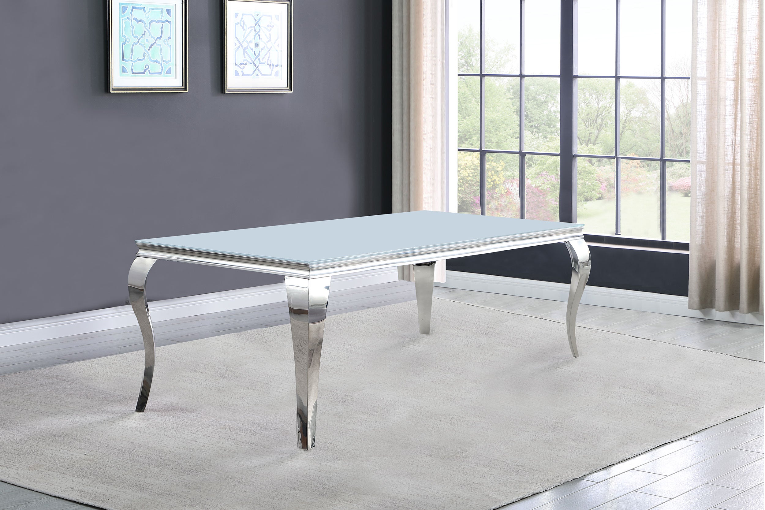 Carone Rectangular 81-inch Glass Top Dining Table White — view 2