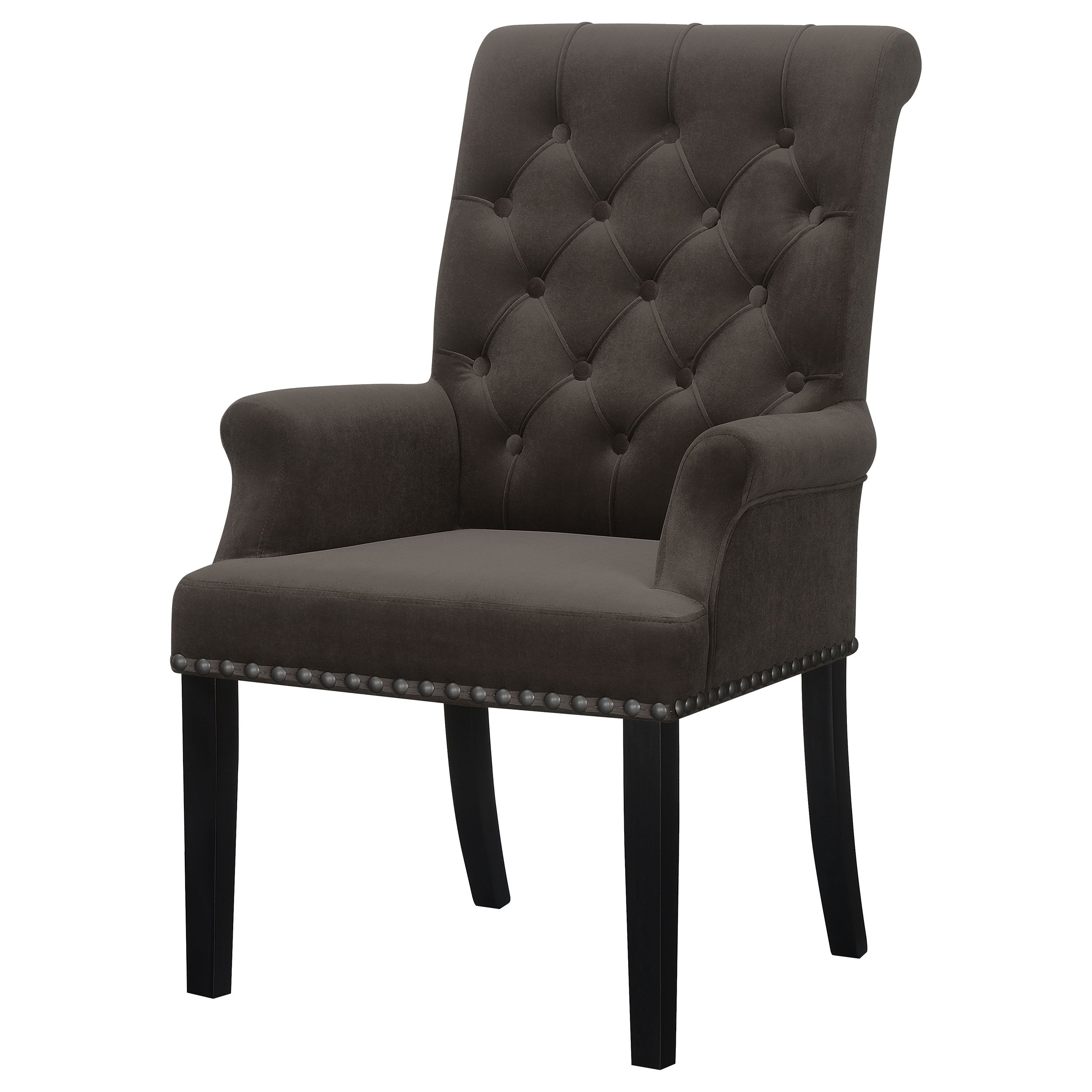Alana Velvet Upholstered Dining Arm Chair Brown — view 4