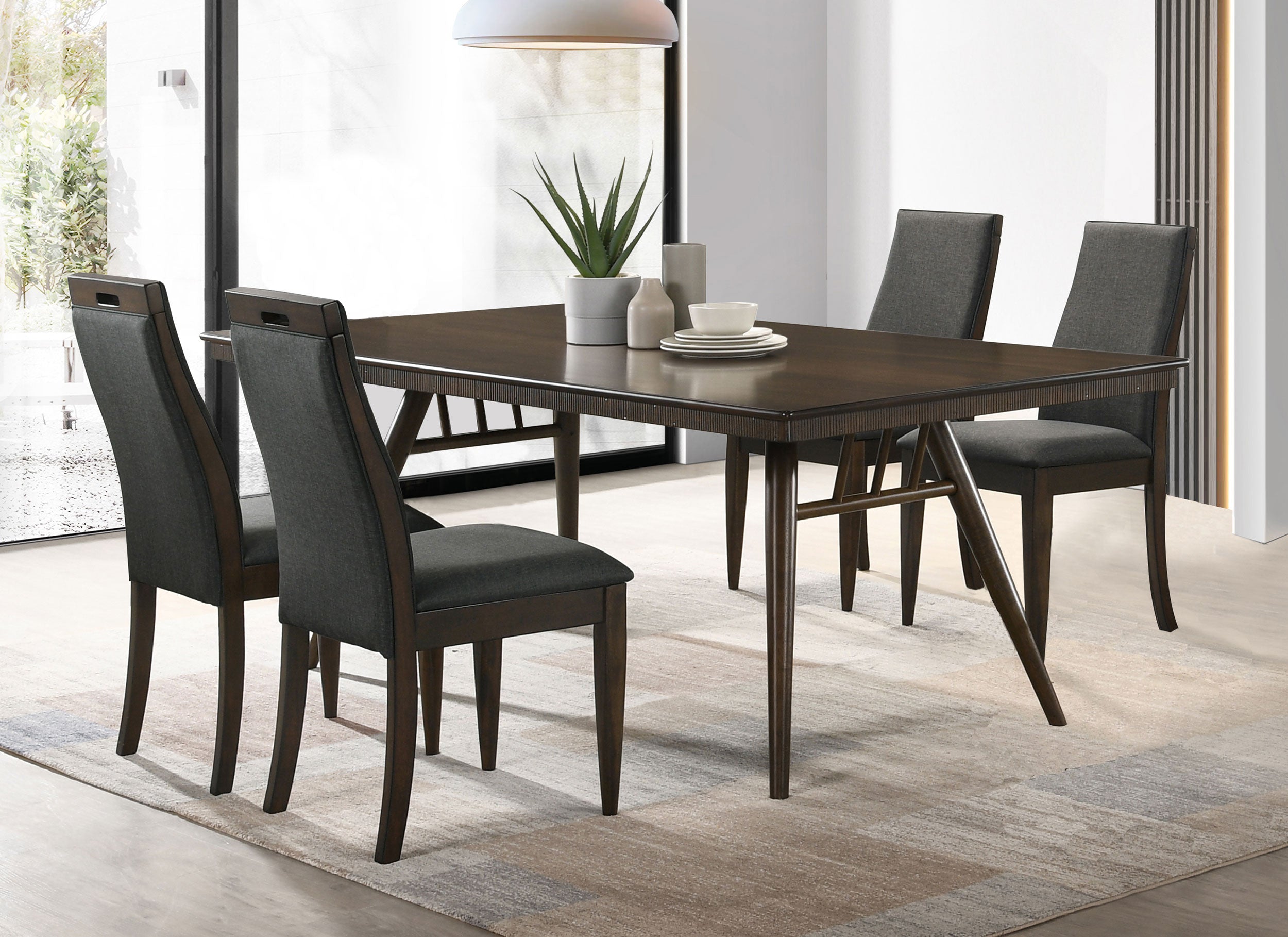Wes 5-piece Rectangular Dining Table Set Dark Walnut — view 1