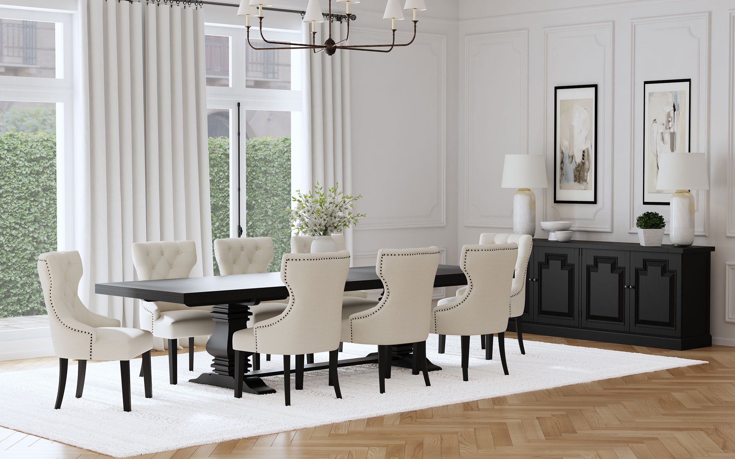 Florence 9-piece 126-inch Extension Dining Table Set Distressed Black — view 1