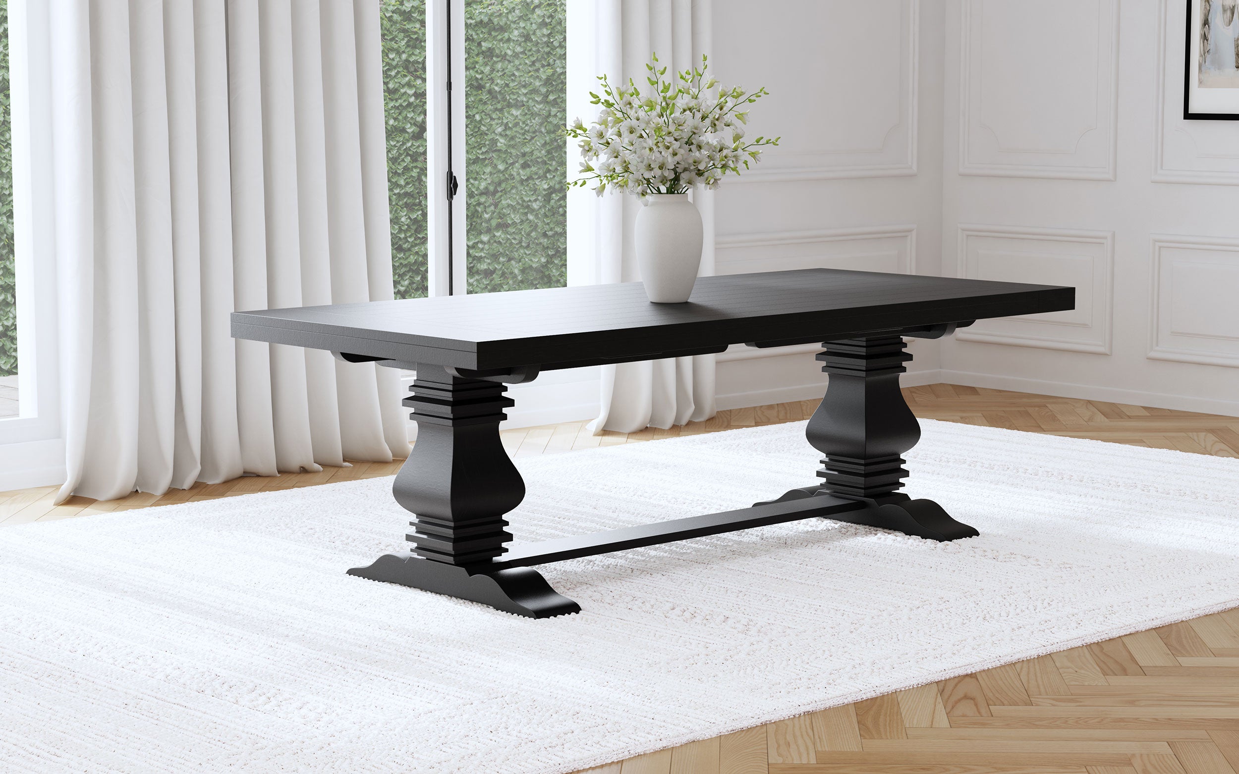 Florence 126-inch Extension Dining Table Distressed Black — view 3