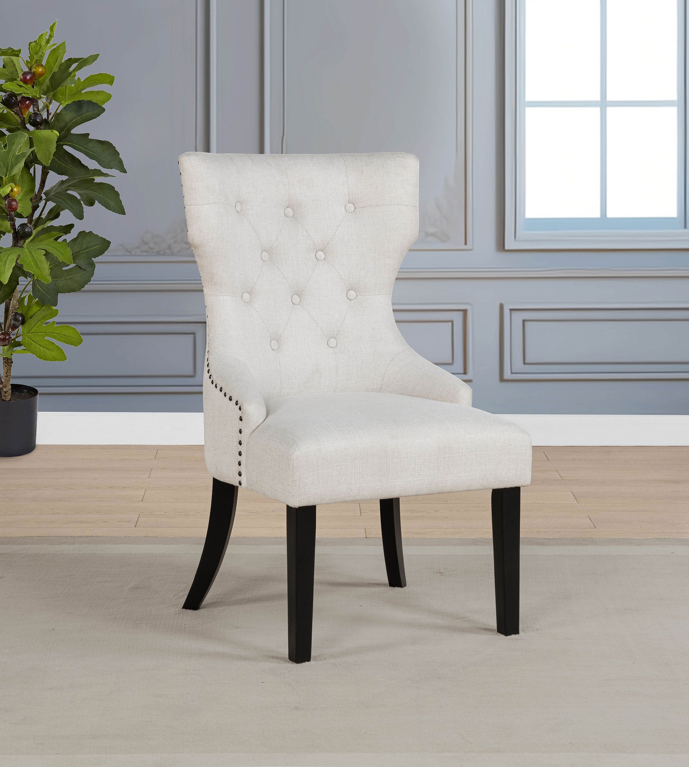 Baney Fabric Upholstered Dining Side Chair Cream and Black — view 2